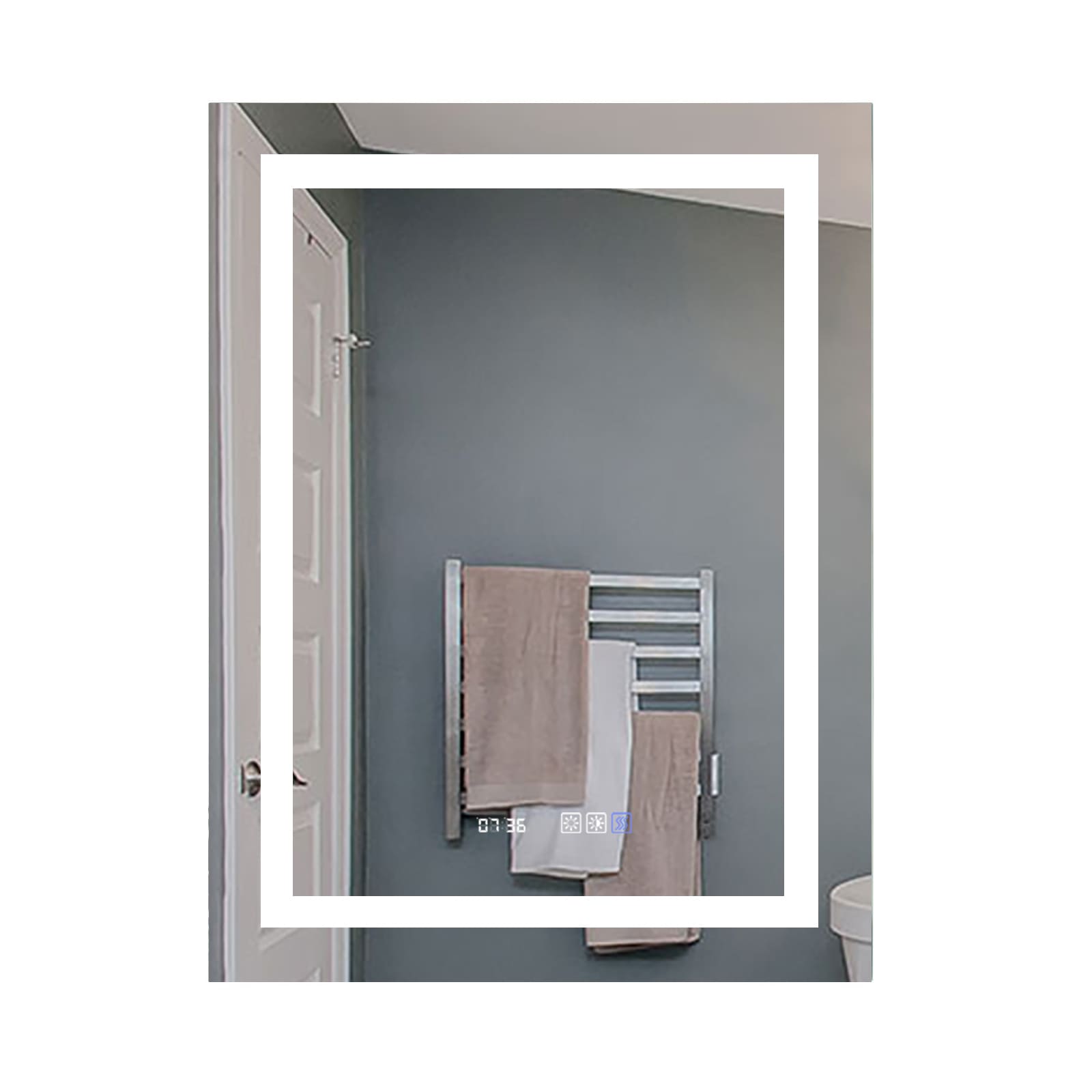 Forclover JSEX2836LM-3F 28-Inches x 36-Inches Polished Frameless Rectangular Dimmable LED Lighted Fog Free Bathroom Vanity Mirror ( Silver )