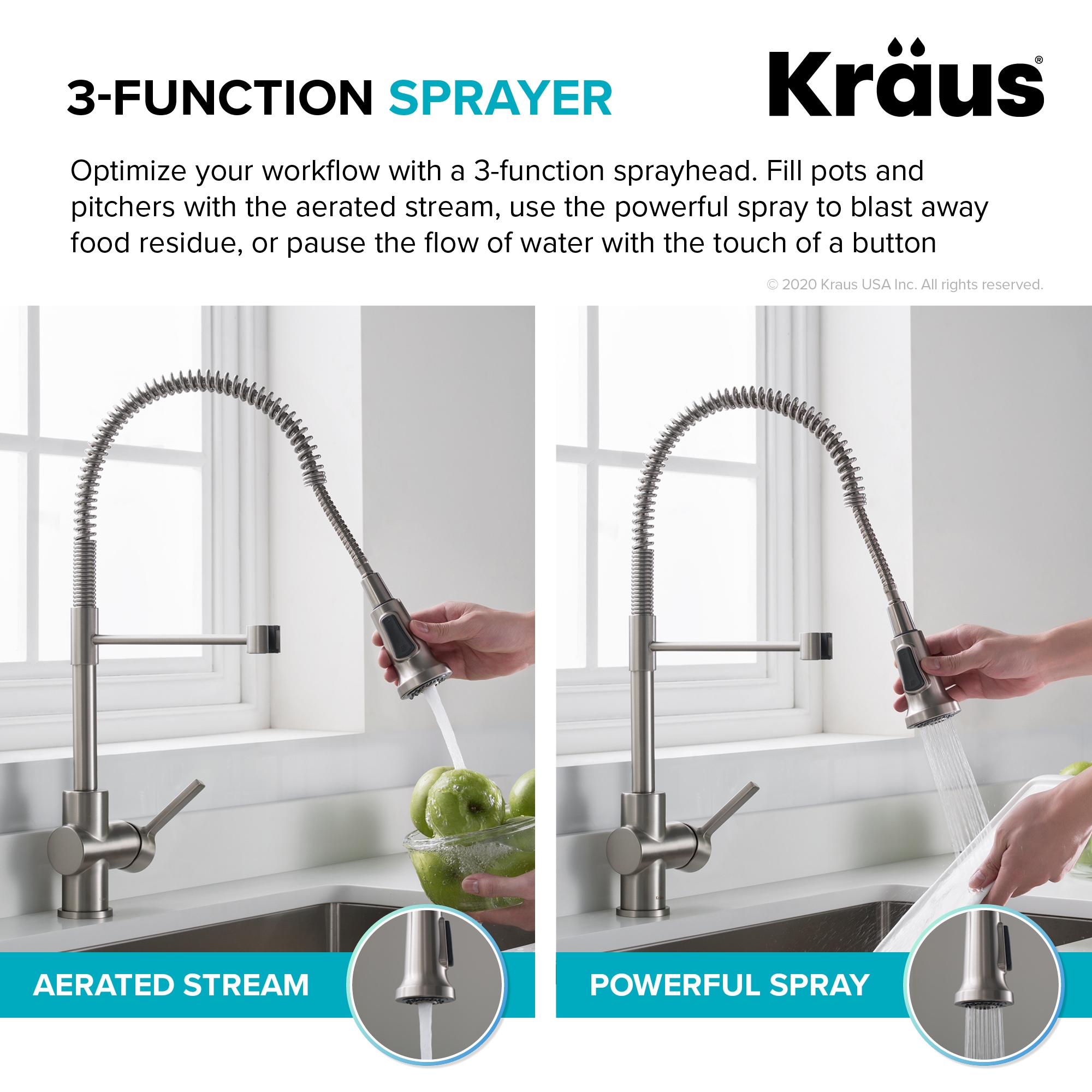 Stainless Steel Commercial Style Kitchen Faucet with Pull-out Spray