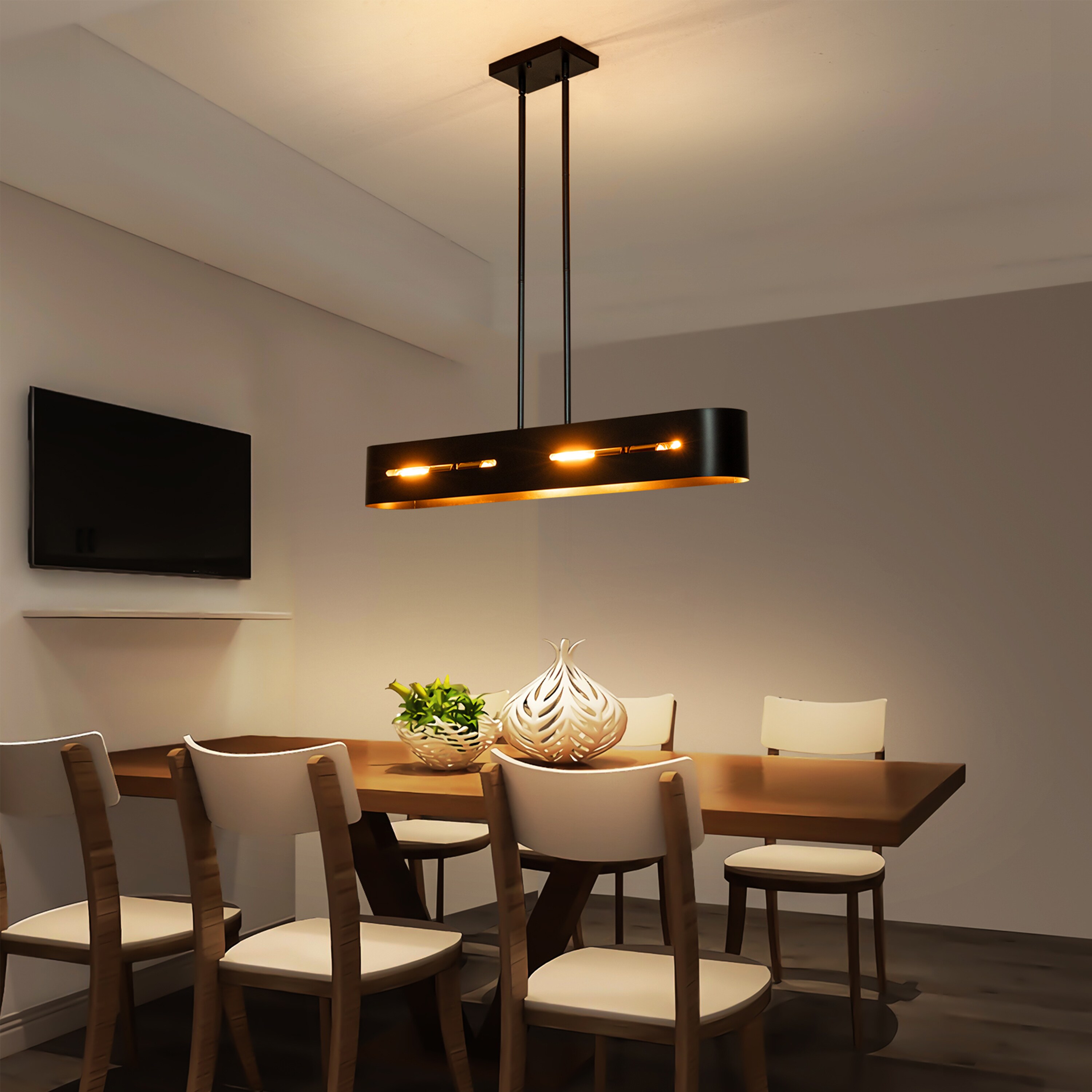 GoYeel ZP053 4 -Light Matte Black Modern/contemporary Linear Large Hanging Kitchen island light
