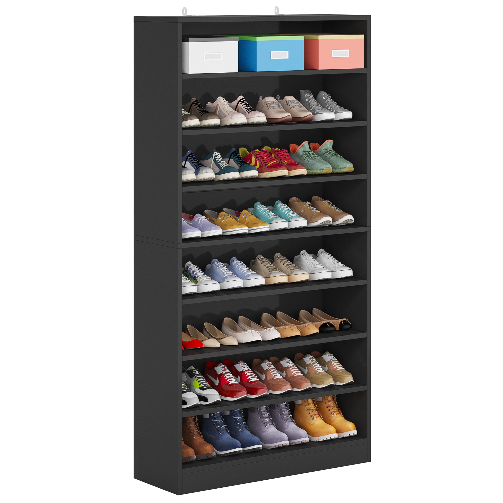 Tribesigns Tall Shoe Cabinet, 9 Tiers 40-45 Pairs Heavy Duty Wood  Freestanding Shoe Storage Cabinet, 70.8'' Tall Shoe Cabinet with Open  Storage for