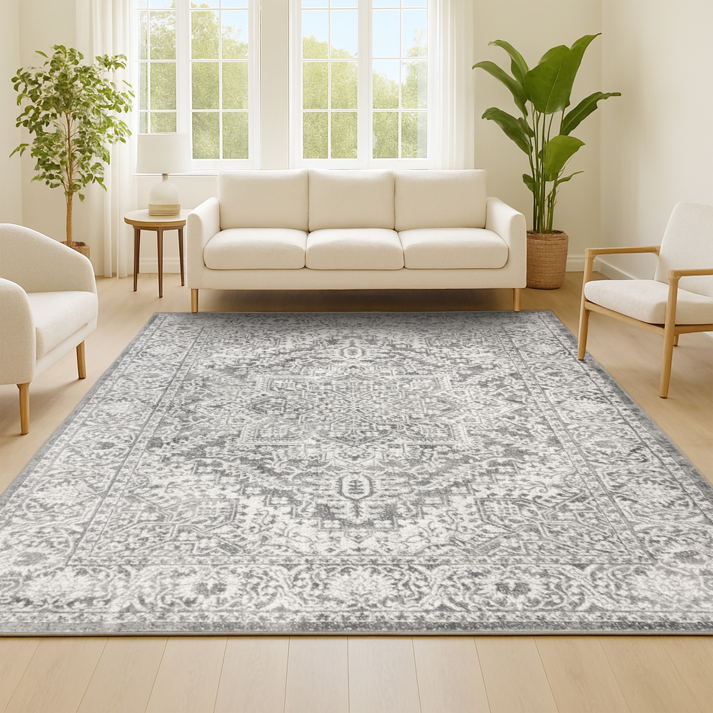 JONATHAN  Y MDP100A-8 MODERN PERSIAN Vintage Medallion 8 x 10 (ft) Loomed Polypropylene Light Grey Rectangular Indoor Medallion Persian Area rug