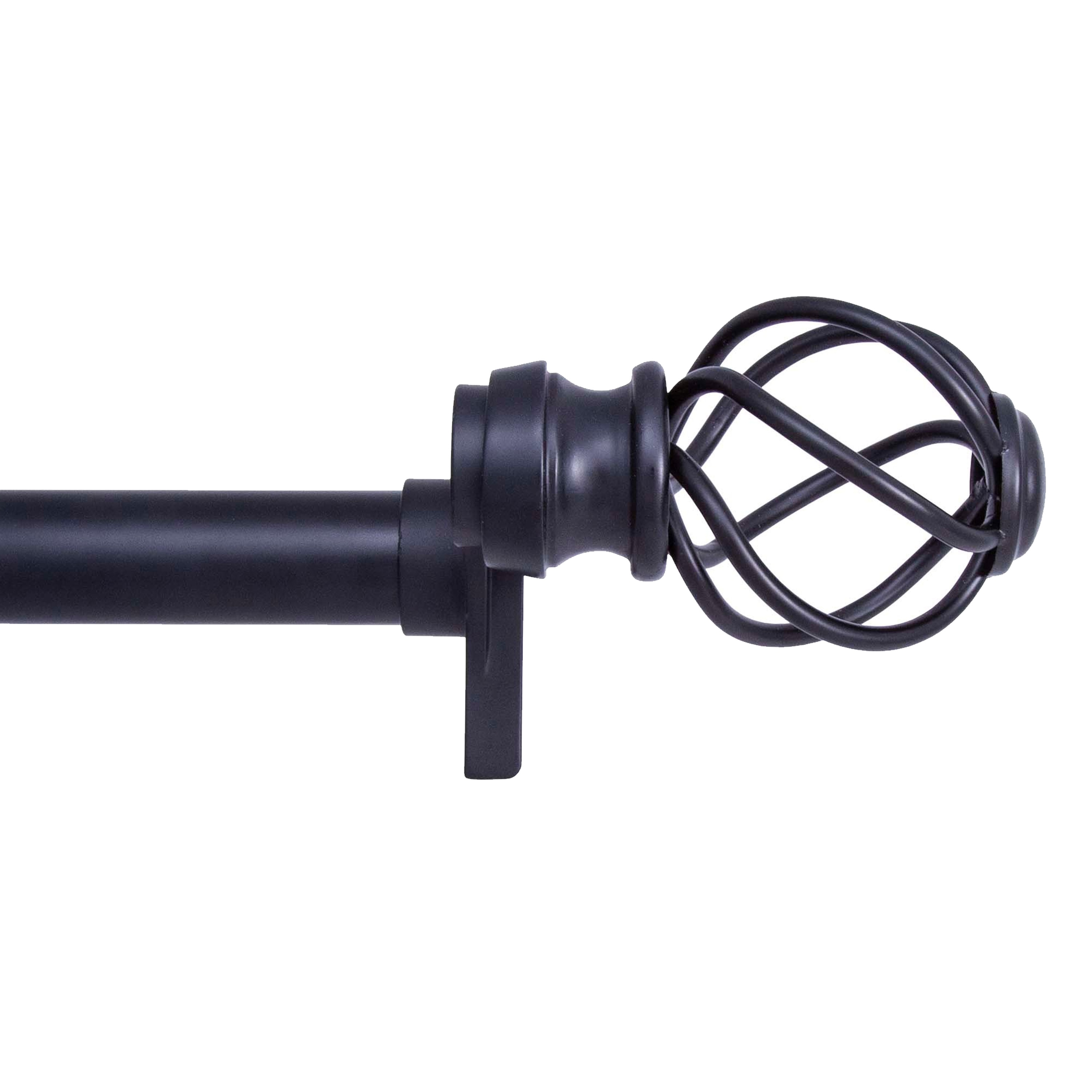 Kenney KNM76501 48-in to 84-in Black Steel Tension curtain rod with Finials