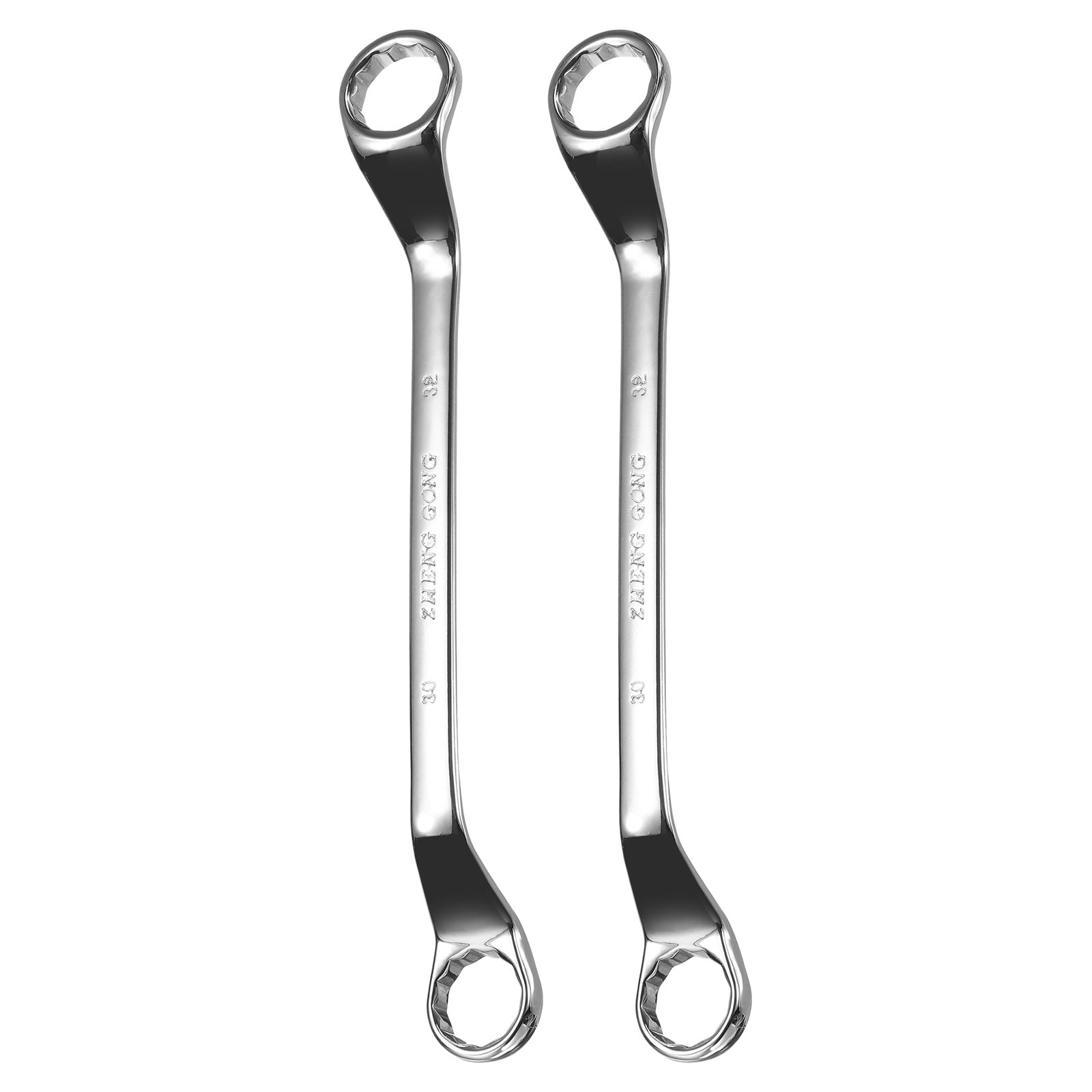 Harfington 2pcs 45 Degree Offset Box End Wrench 30mmx32mm Metric 12 Point Mirror Chrome Plated Alloy Steel Double Box Wrenches Long Industrial Grade Torx Box Wrench Repair Tool #S26050903UX0046