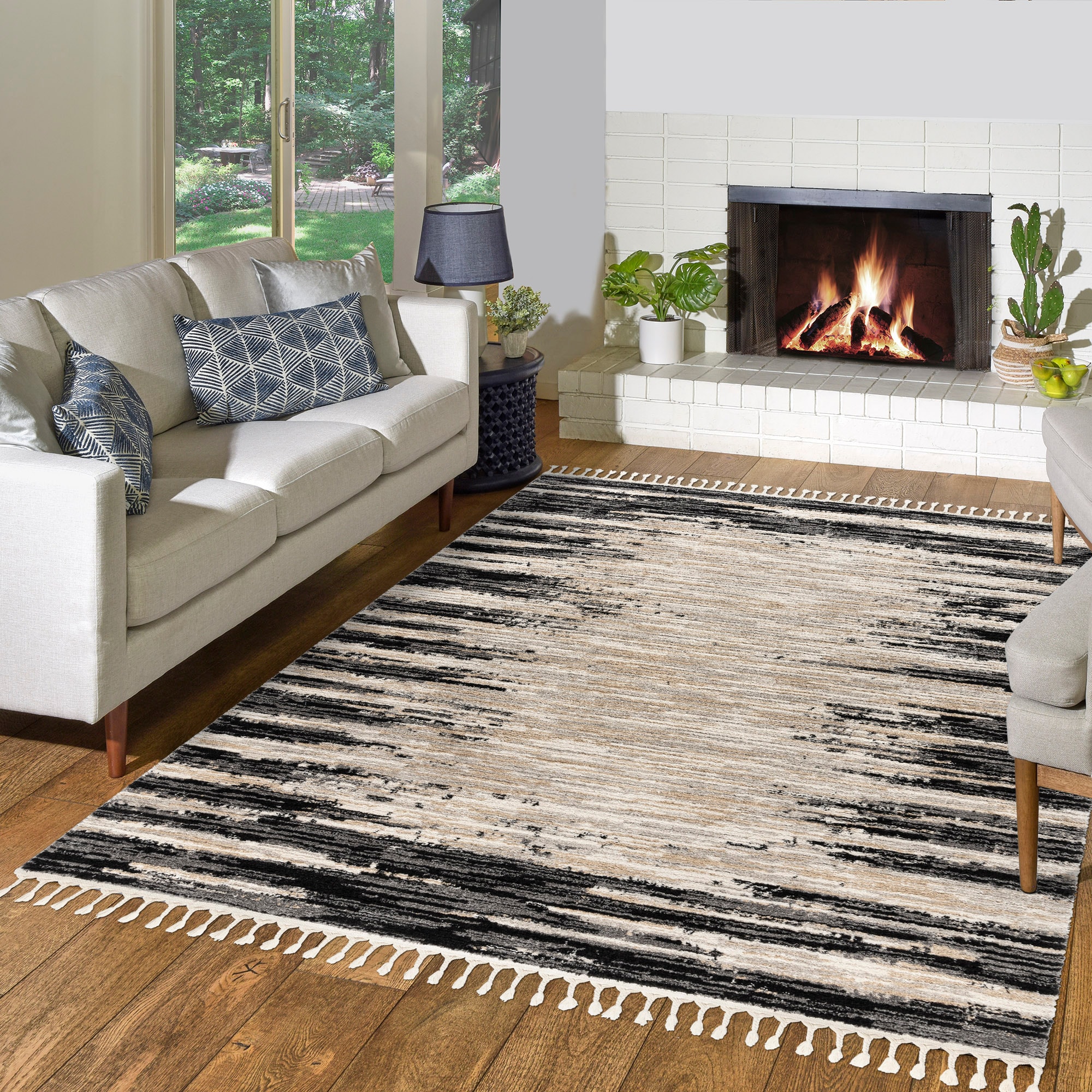 GERTMENIAN 27854 6 x 9 (ft) Loomed Black Rectangular Indoor Abstract Pet Friendly Area rug