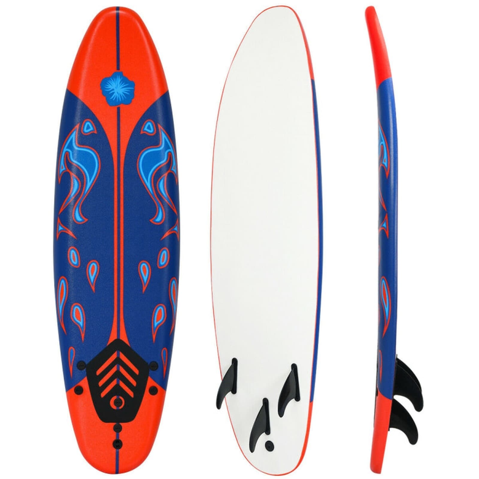SUGIFT Bright Red Beginner Longboard Surfboard - 72-in Soft Top Surf Board Kit with Triple-Fin System for Ocean - Cove - and Lagoon Surfing