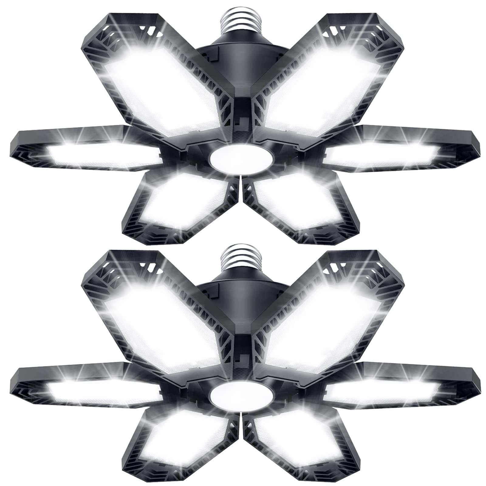 Vrbgify  2 Pack LED Garage Ceiling Light 150W 30000LM 6500K Daylight 6 Adjustable Panels Screw In E26 E27 Bulb for Basement Carport
