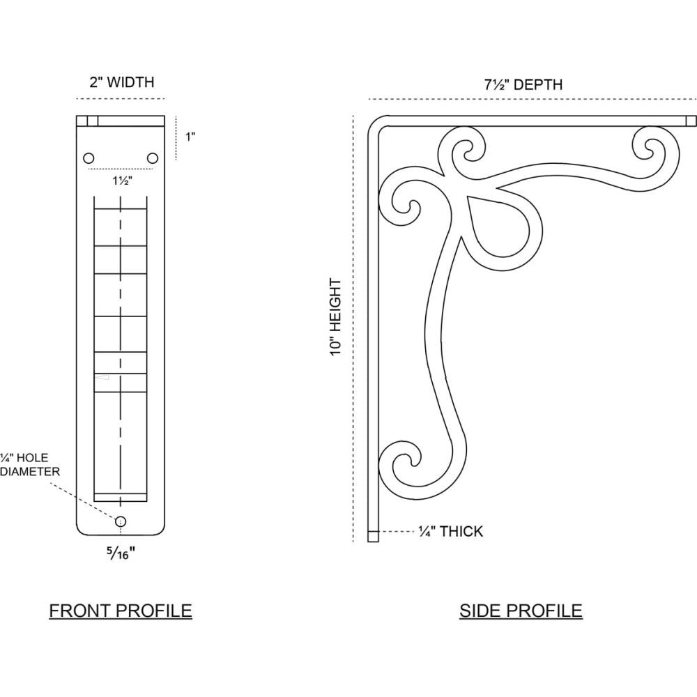 Ekena Millwork Orleans 7.5-in x 2-in x 10-in Antique Copper Wrought Iron Countertop Support Bracket BKTM02X07X10TOLACO Sansujyuku sansujyuku.com