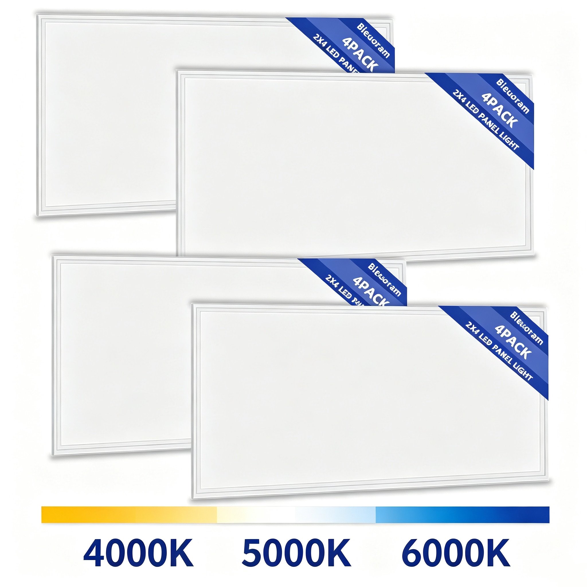 Bieuoram - 4-Pack 2-ft x 4-ft LED Panel Light 3CCT Seceltable 4000K 5000K 6000K 7000 Lumens LED P...