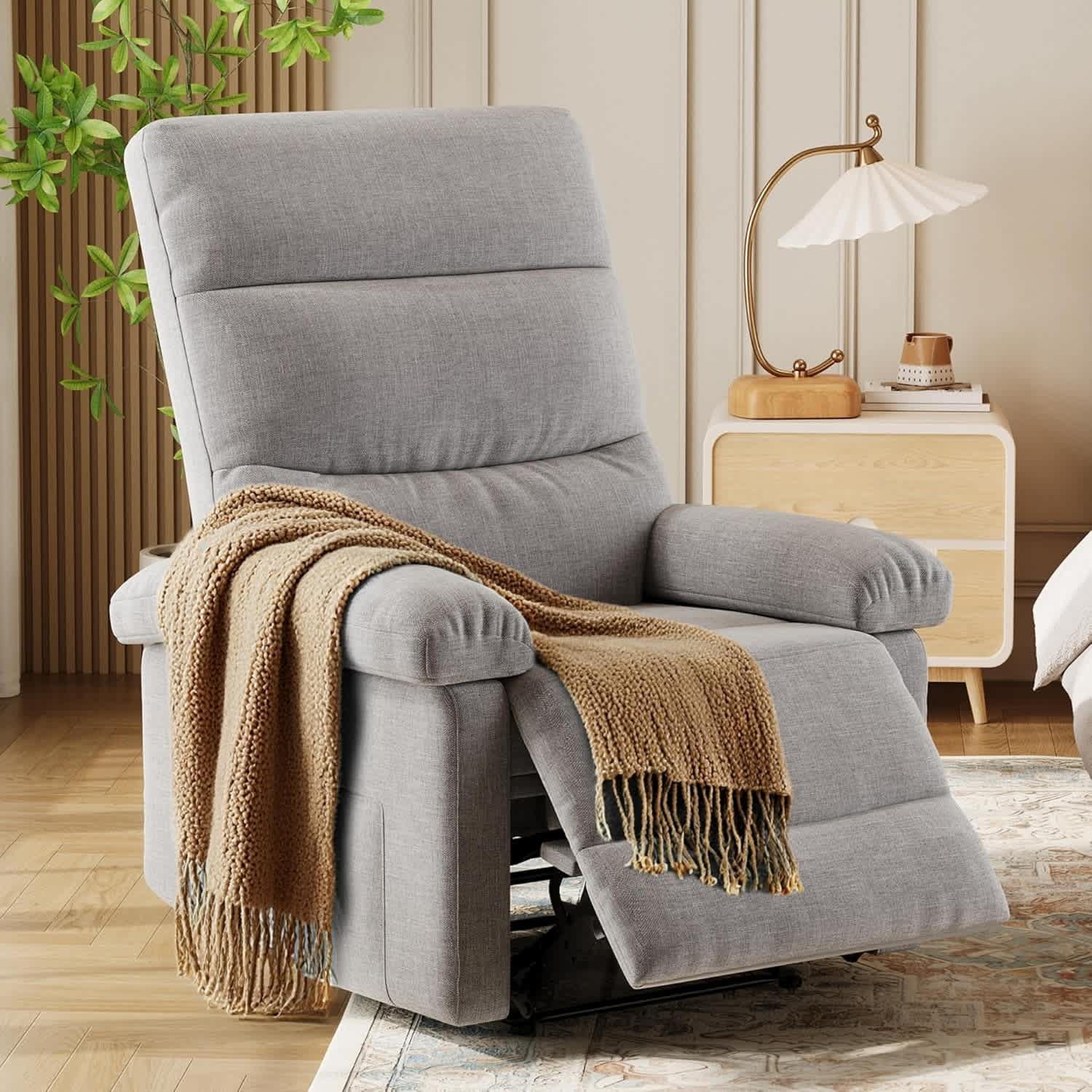 Qeetex LSHQPHK-33LNDIP0 Recliner Chair for Adults Manual Recliner with Side Pockets for Nursery Living Room Bedroom Grey
