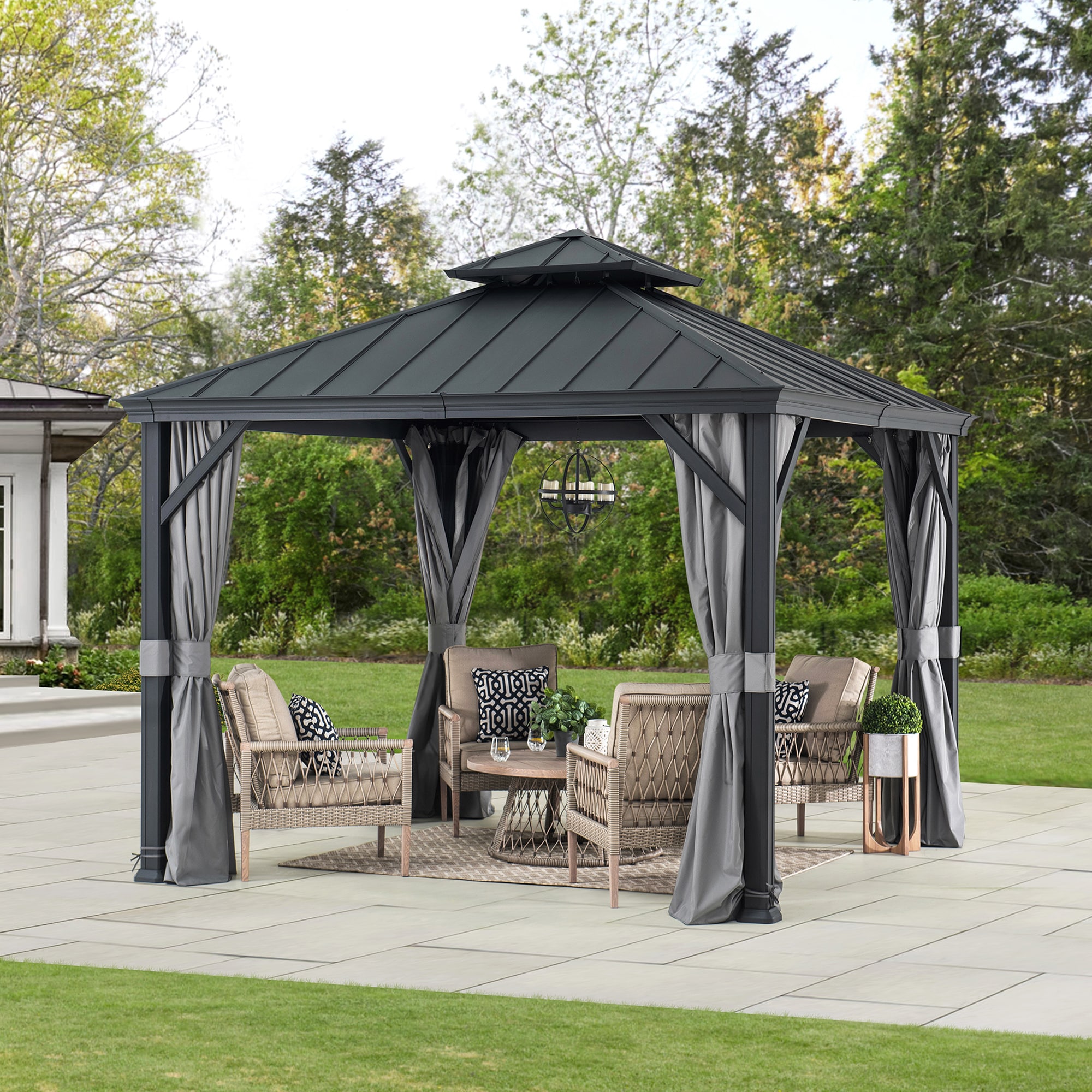 SUMMERCOVE 10-ft x 10-ft Square Black Metal Steel Roof Gazebo at Lowes.com