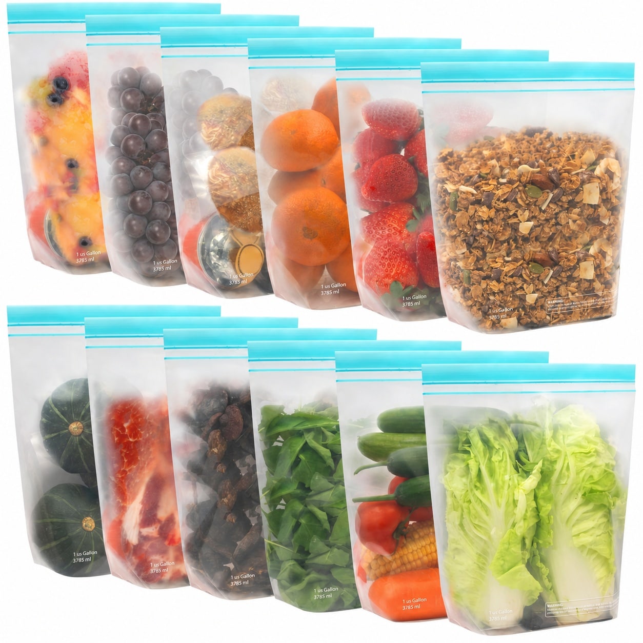 KIWDZFU  12 pack reusable gallon freezer bags dishwasher safe BPA free extra thick leakproof ziplock bags for meal prep fruits snacks sandwiches