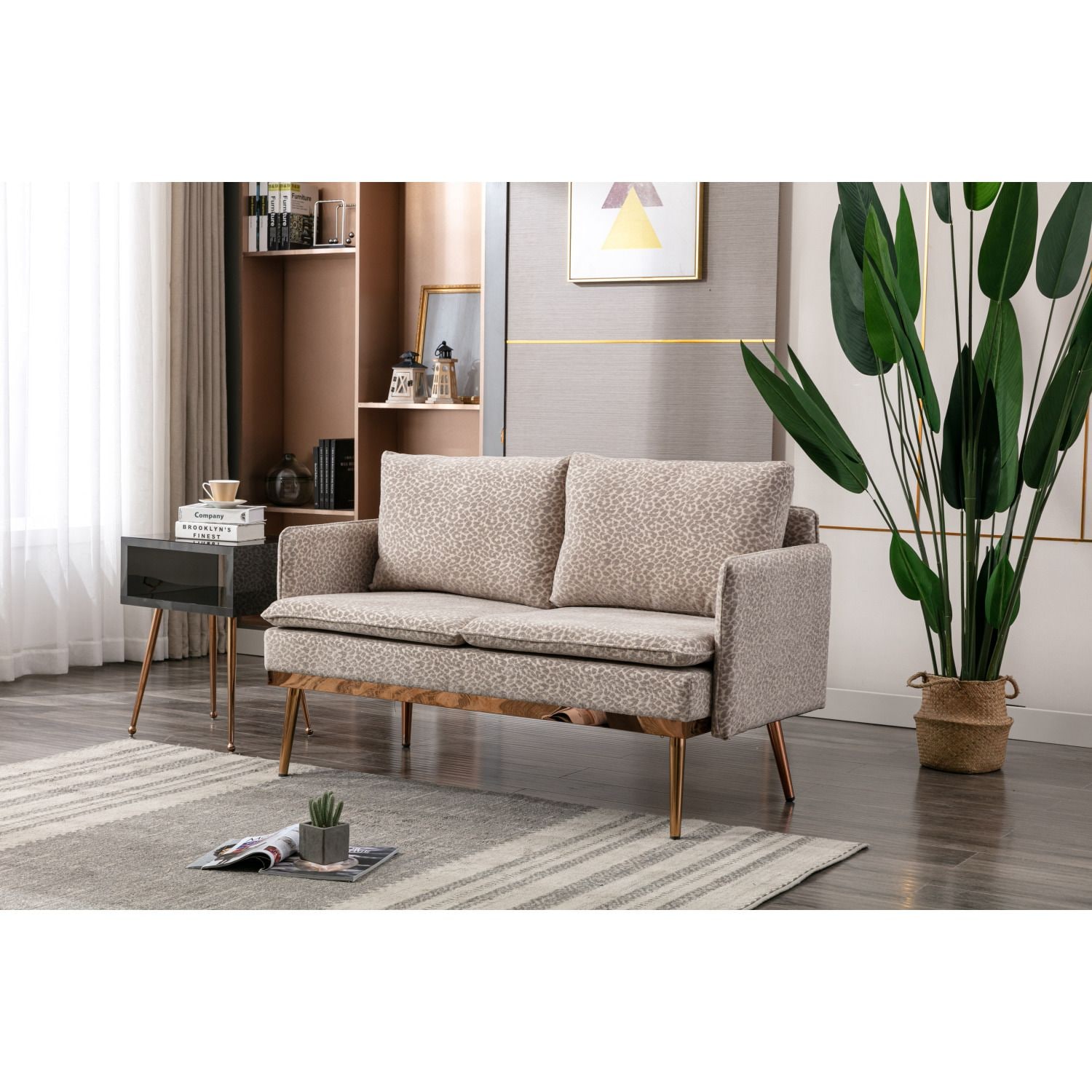 JASMODER W39537216 55.91-in Modern Leopard Gray Polyester/Blend Sofa