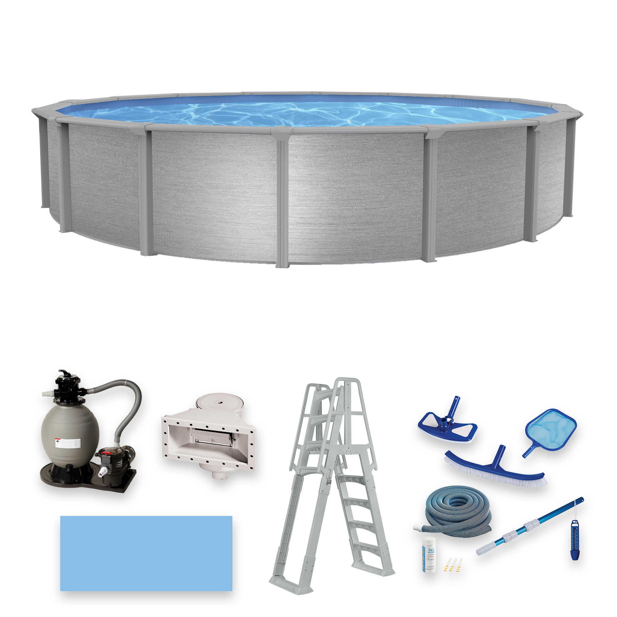 Blue Wave NB19837 Montauk 24-ft x 24-ft x 52-in Steel Wall Panels Round Above-Ground Pool with Filter Pump and Ladder