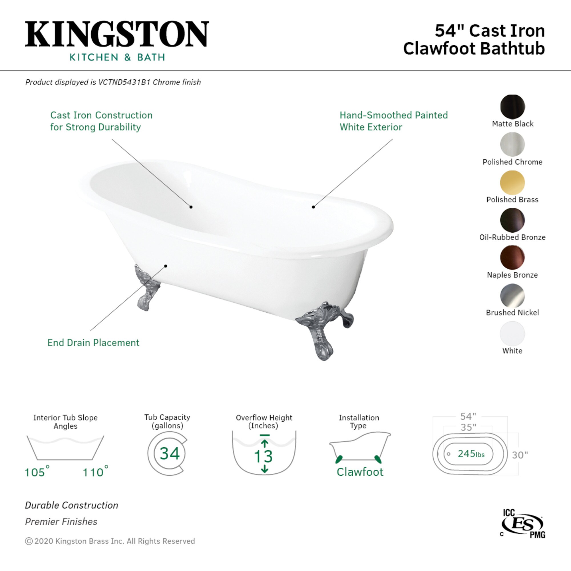 Kingston Brass WLVCTND5431B5 bathtubs - View #3