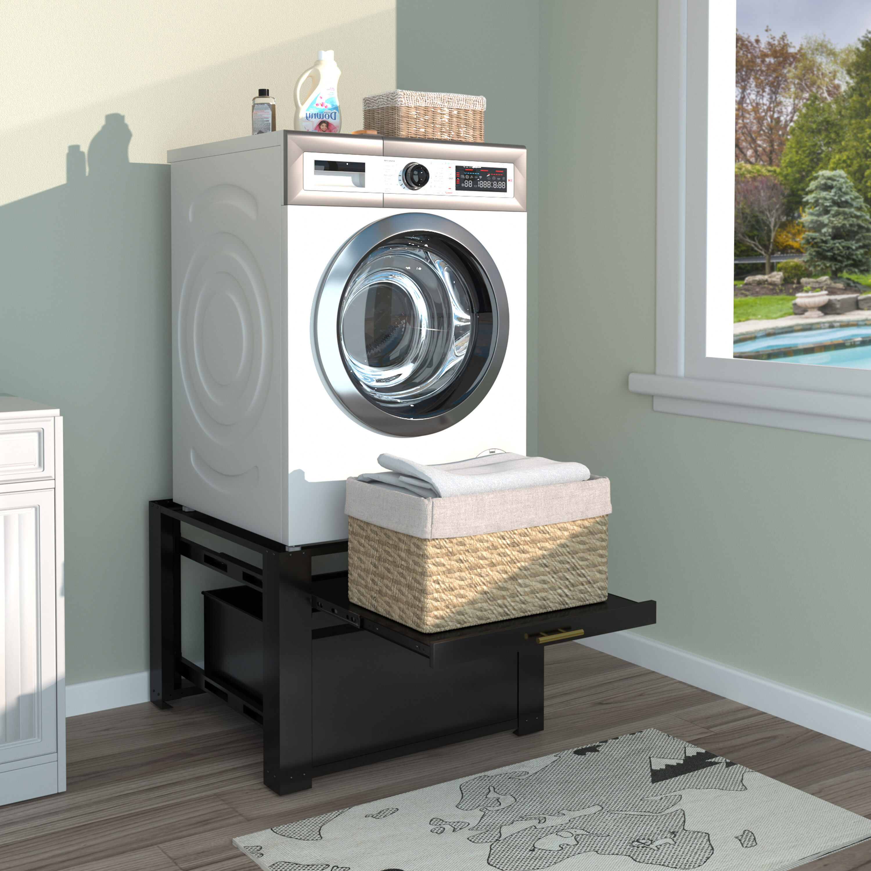 VEIKOUS VANITY SET C01 Universal laundry pedestal ( Black ) with Storage Drawer