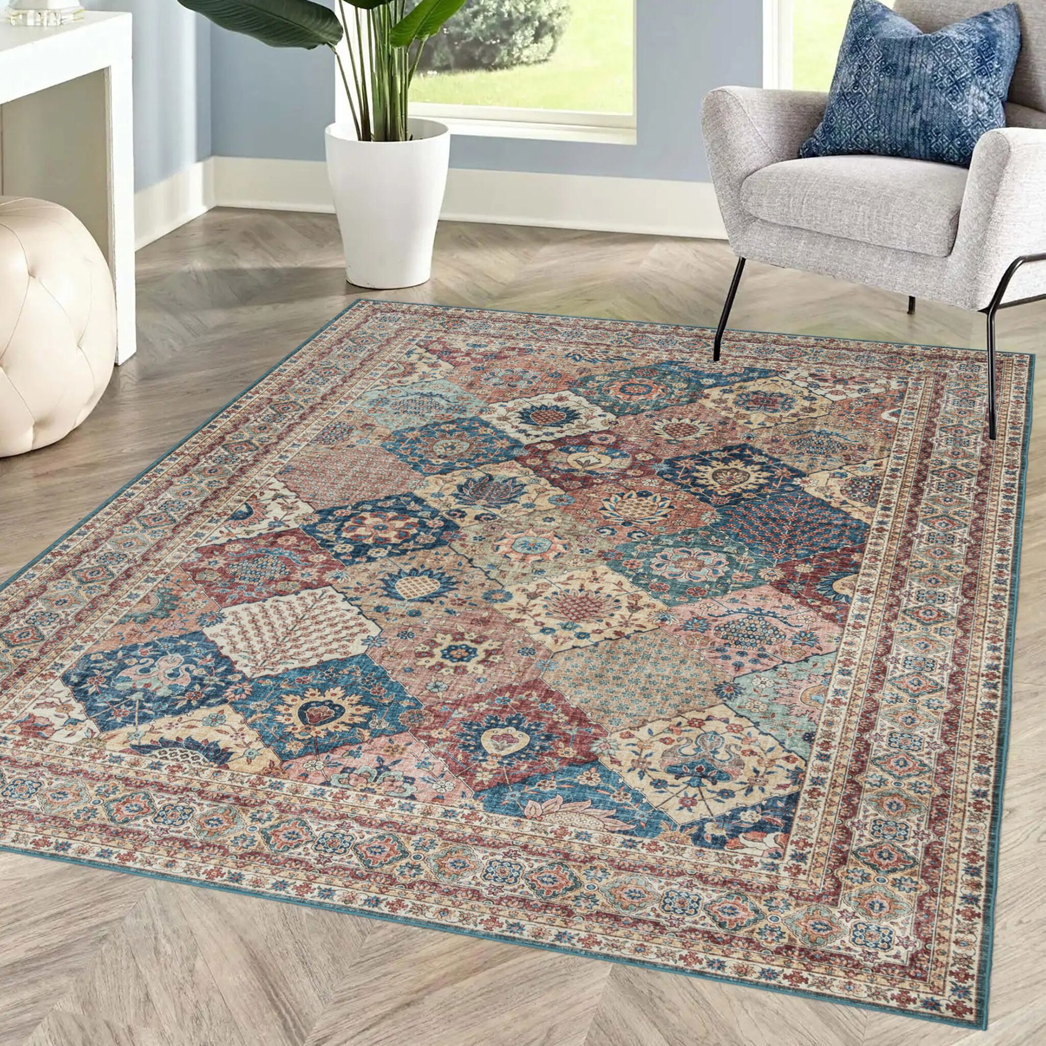Cinzia Multicolor Synthetic Oriental Washable Area Rug 9x13
