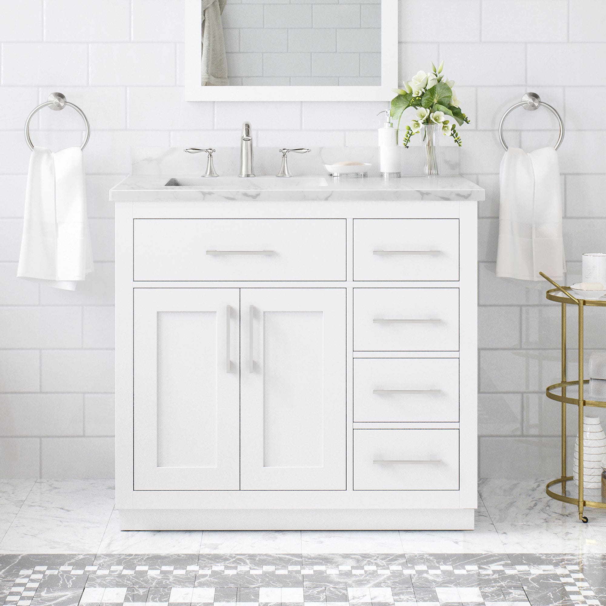 OVE Decors 15VVAR-ATHE36-007 Athea 36-in Pure white Undermount Single Sink Bathroom Vanity with White Engineered Stone Top (Fully Assembled)