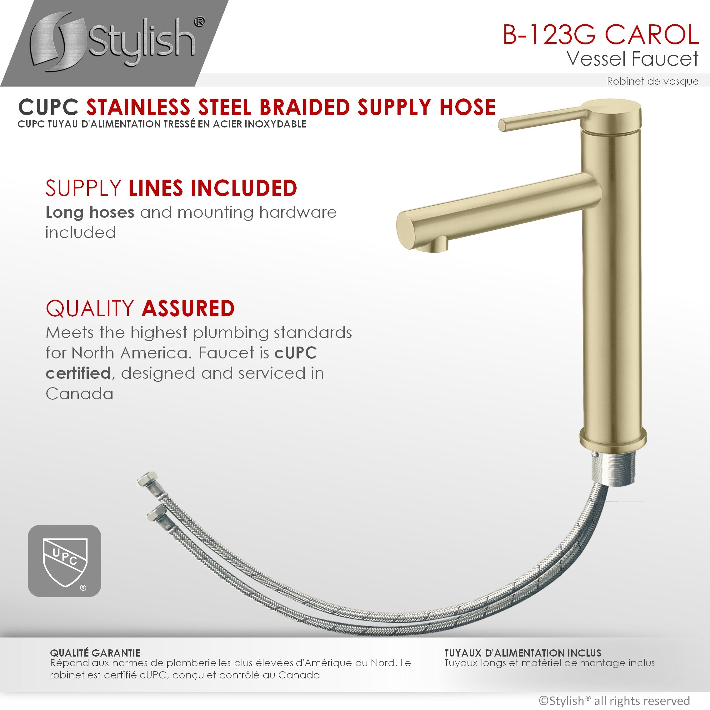 Elegant Single-Lever Gold Tone Vessel Sink Faucet