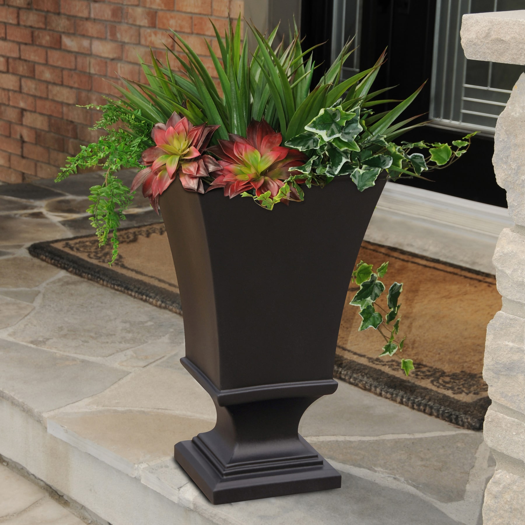 Mayne 15.8-in W x 25-in H Espresso Resin Traditional Outdoor Planter