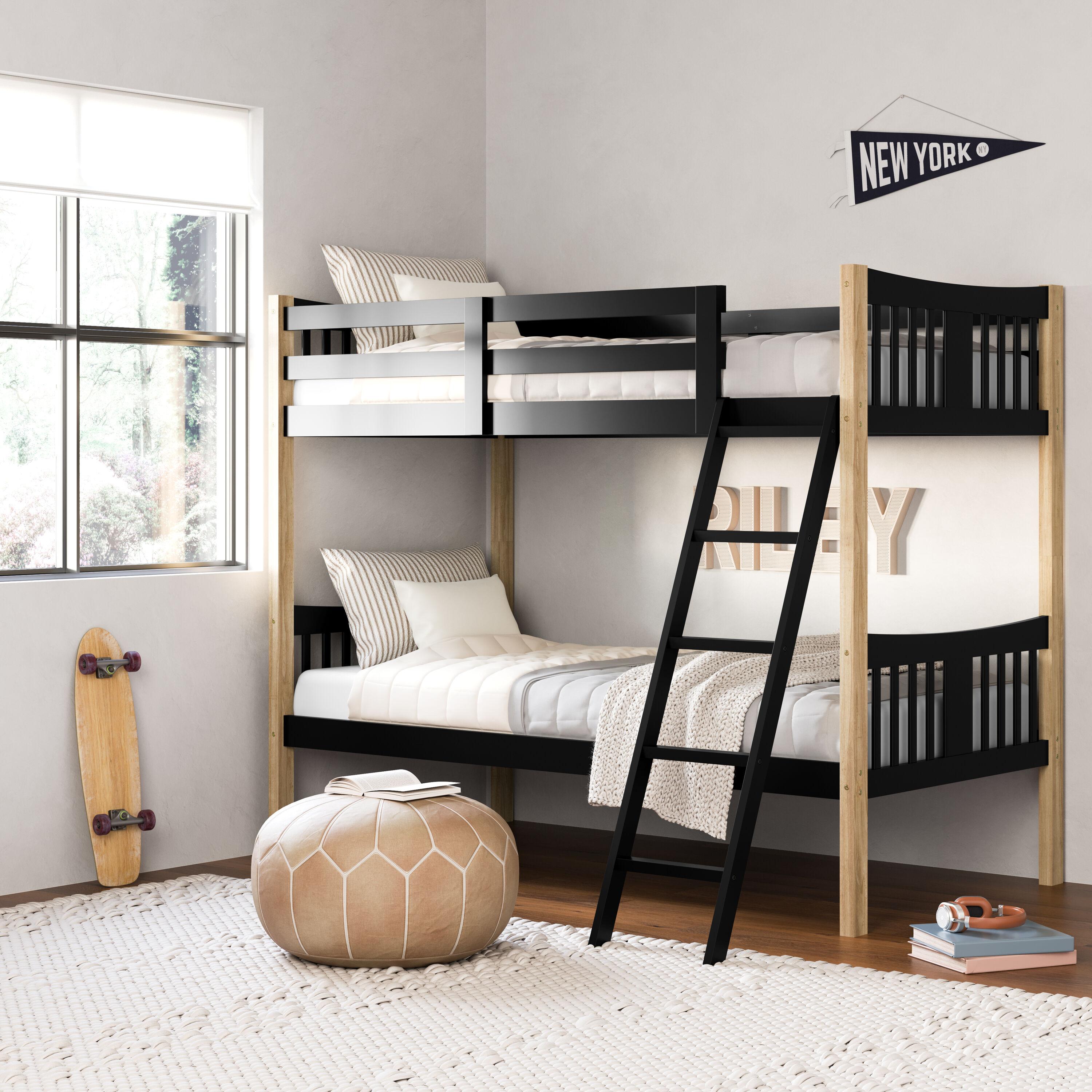 Storkcraft Black Natural Twin Over Twin Bunk Bed 09720 125B at Lowes