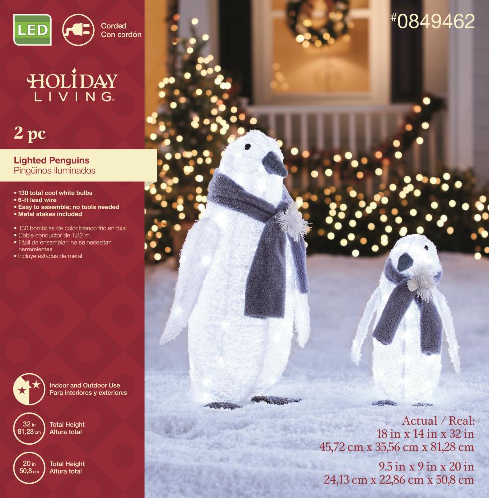 Living 2-Pack at Clear Sculpture LED Penguin Lights 32-in Holiday with