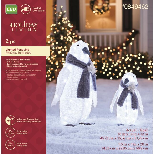 Holiday Living 2-Pack 32-in Penguin Sculpture with Clear LED Lights at