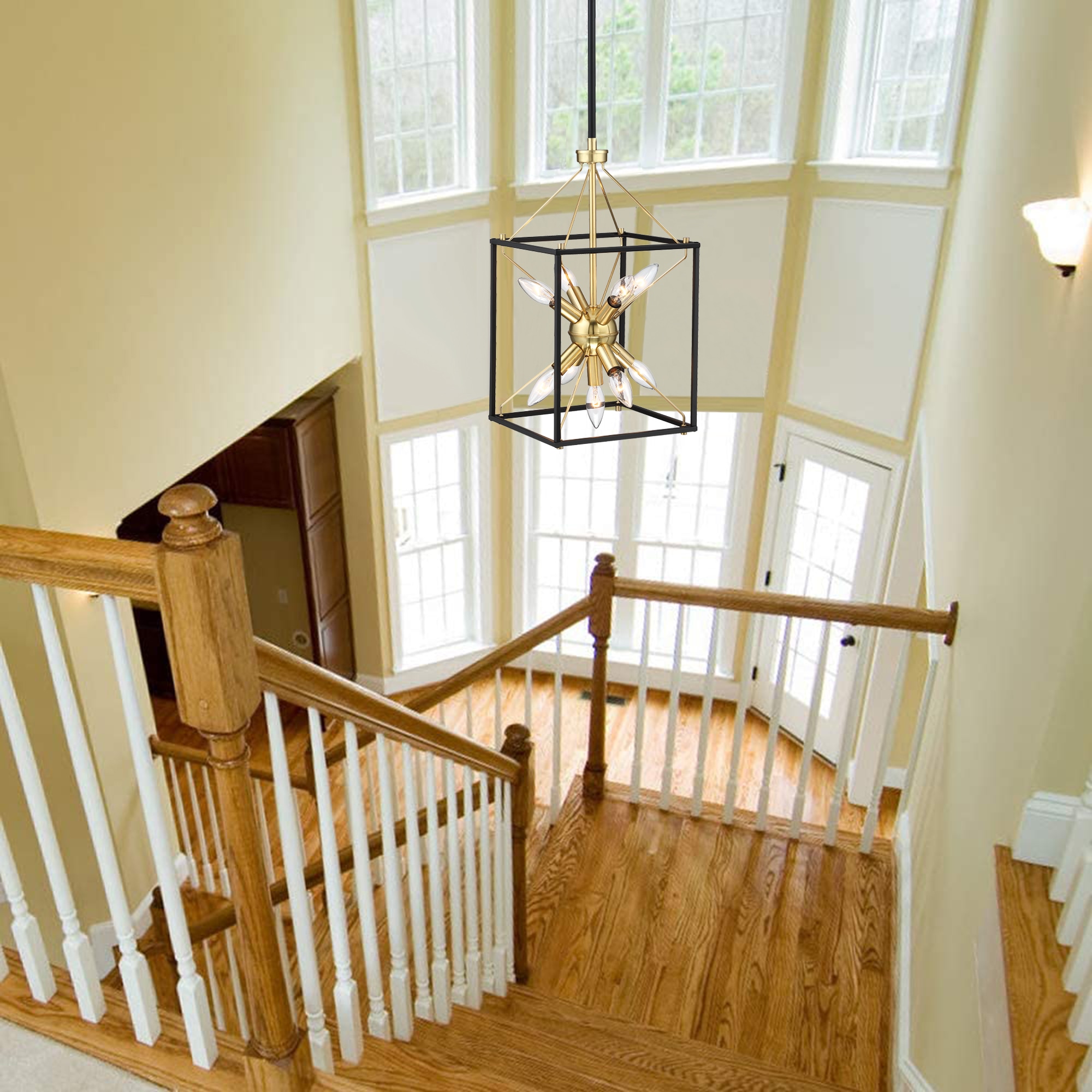 10" Matte Black and Gold Modern Rectangle Lantern Pendant Light