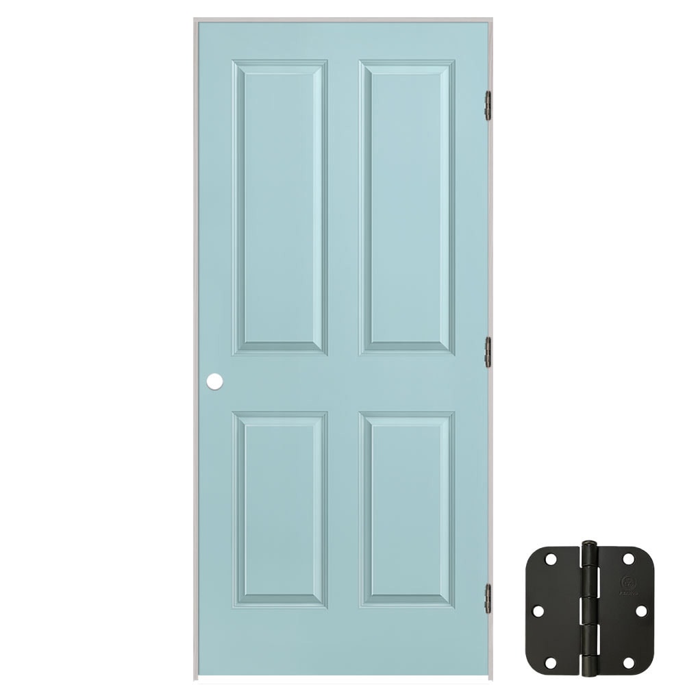 Masonite 627181 36-in x 80-in Sea Mist Solid core 4 panel square Left hand Smooth Prefinished Molded composite Flat Jamb Single Prehung Interior Door