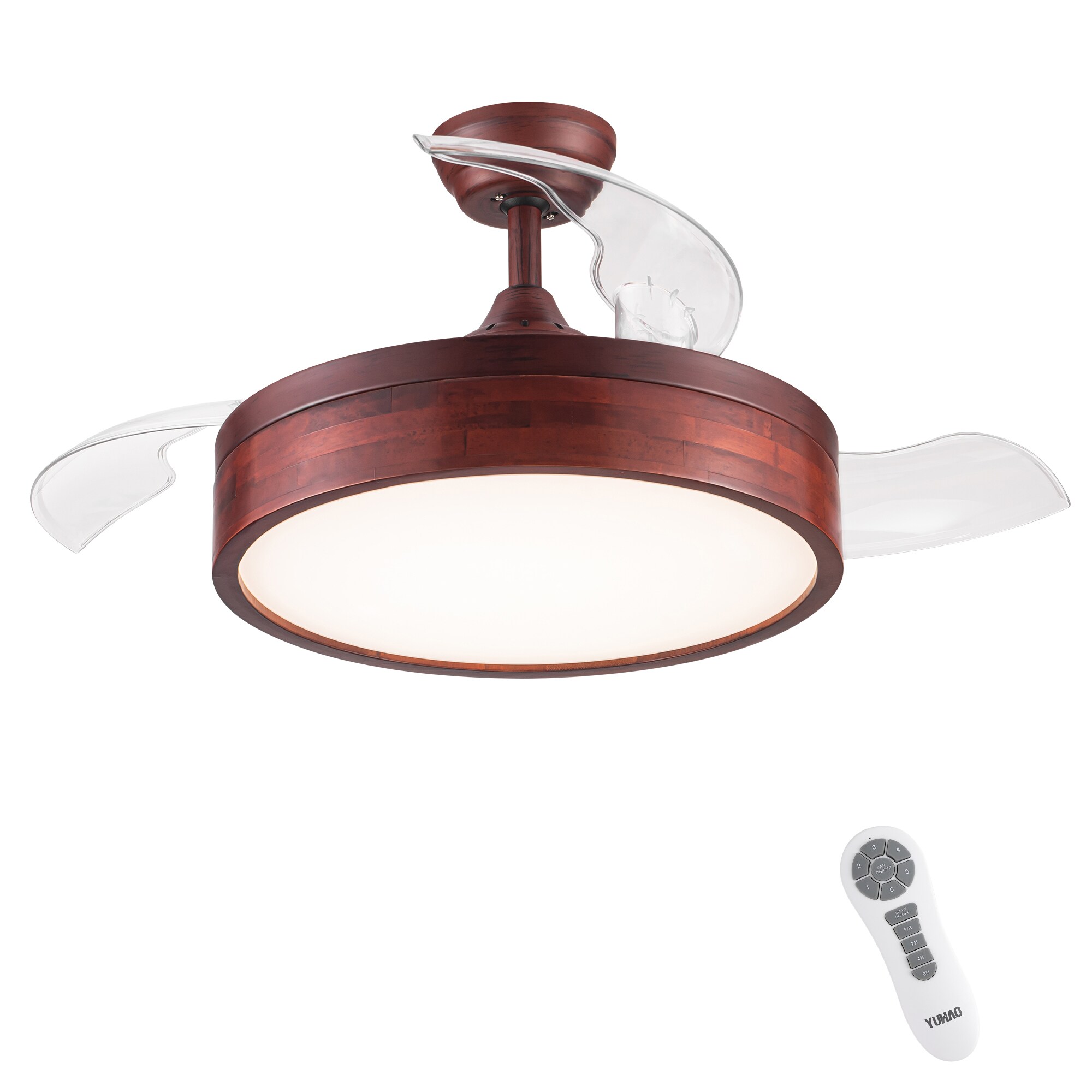 Yardreeze LOCK2307 42-Inches Red with Integrated LED Fixture Indoor/Outdoor Downrod mount Propeller Ceiling Fan With Light and Remote ( 3 -Blade)