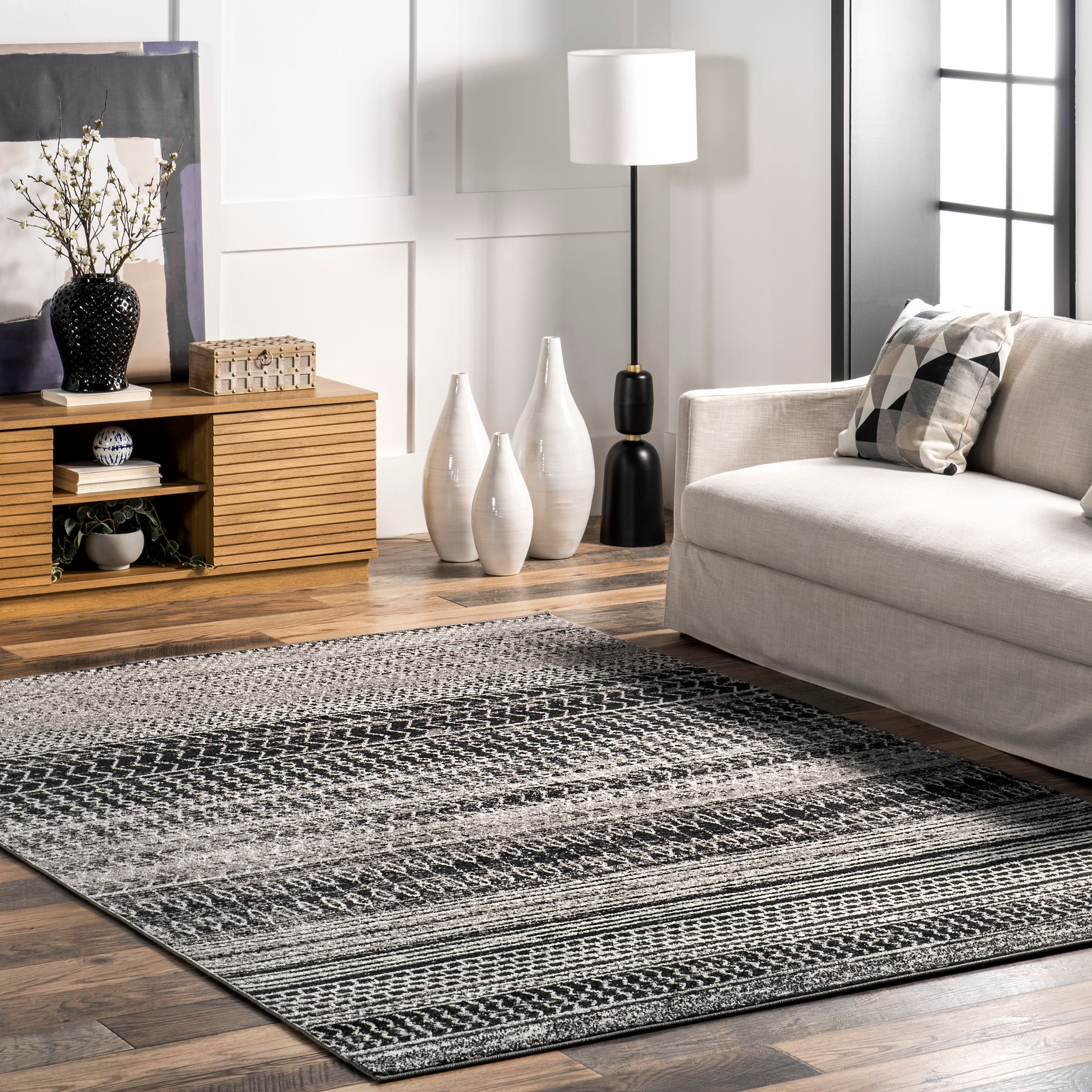 nuLOOM RZBD65A-203 Nova 2 x 3 (ft) Loomed Polypropylene Dark Grey Rectangular Indoor Stripe Area rug