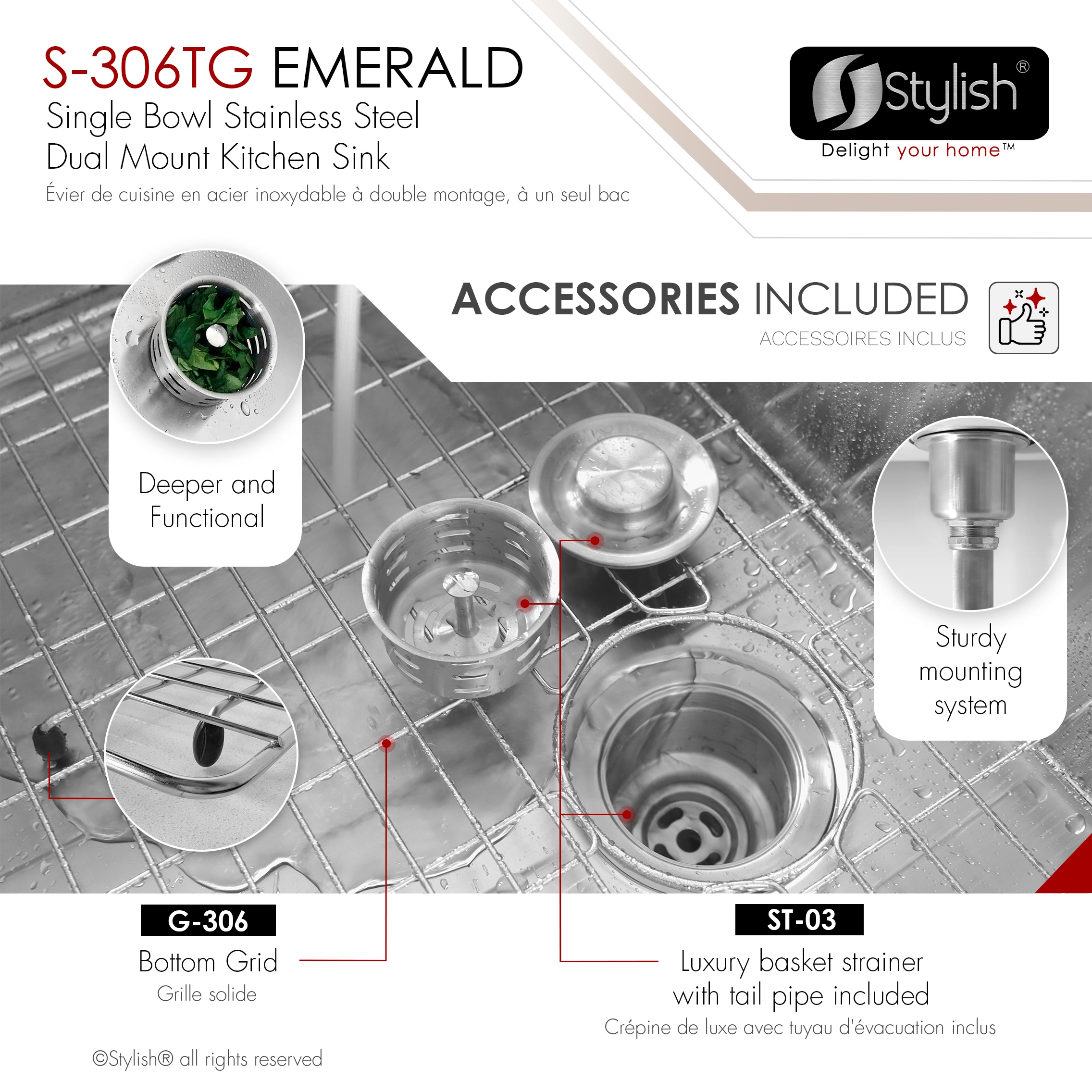 Stylish S-306TG Kitchen-Sinks - View #8
