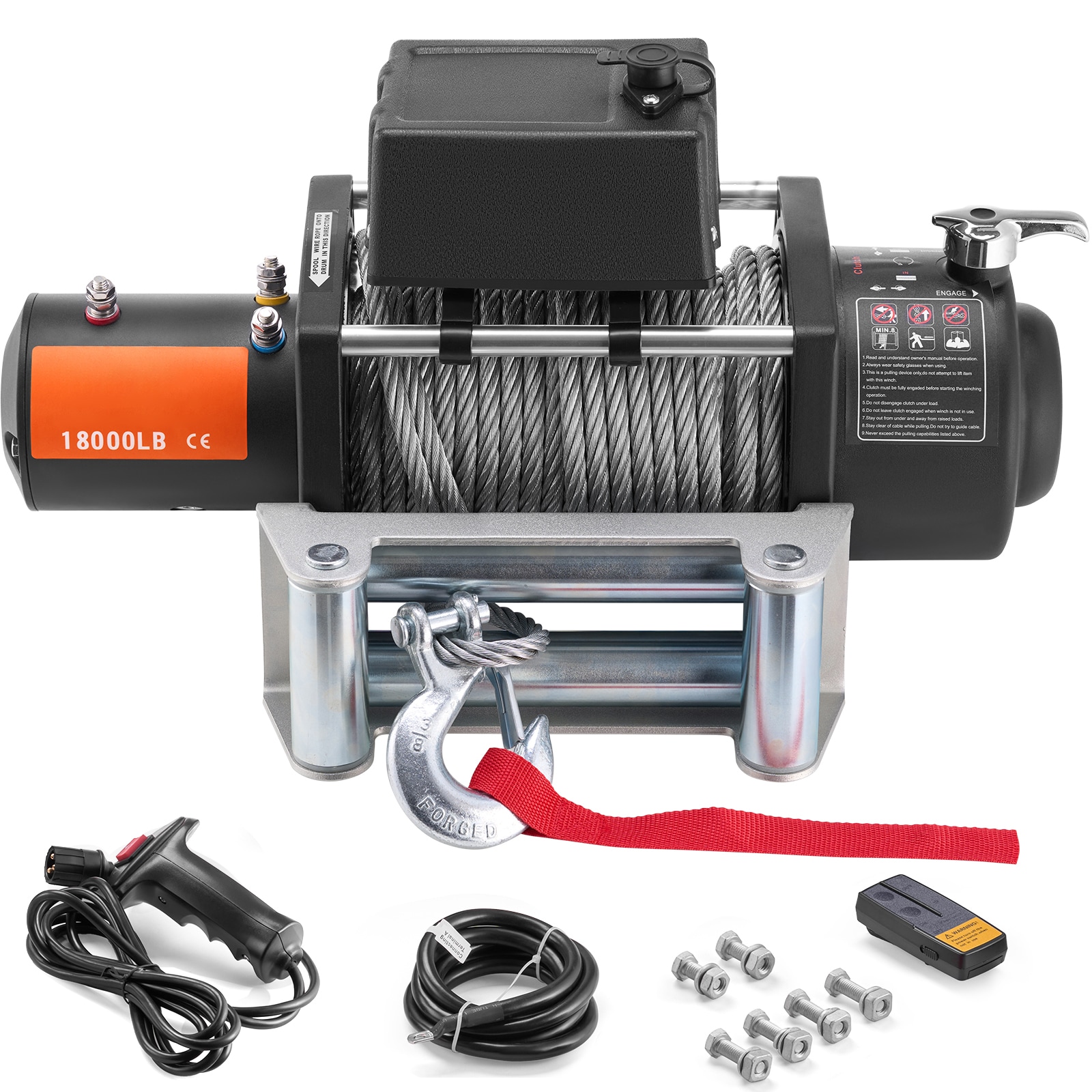GIVIMO 18000-lb 12V DC Truck Winch with 7/16-in by 85-ft 19-Strand Steel Cable featuring IP55 Waterproof Wireless and Wired Remote and Roller Fairlead