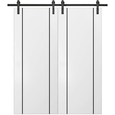 SARTODOORS Interior Double Barn Doors - Planum 0017 White Silk -72x84 -Black Rail