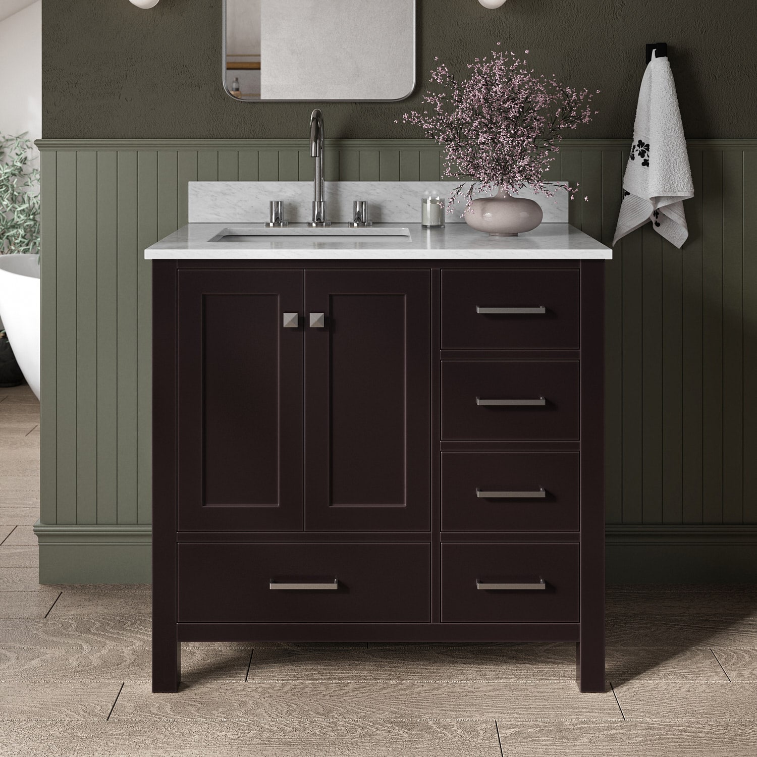 ARIEL A037SLCW2RVOESP Cambridge 37-in Espresso Undermount Single sink Bathroom Vanity with 0.75" Carrara White Marble Natural marble Top
