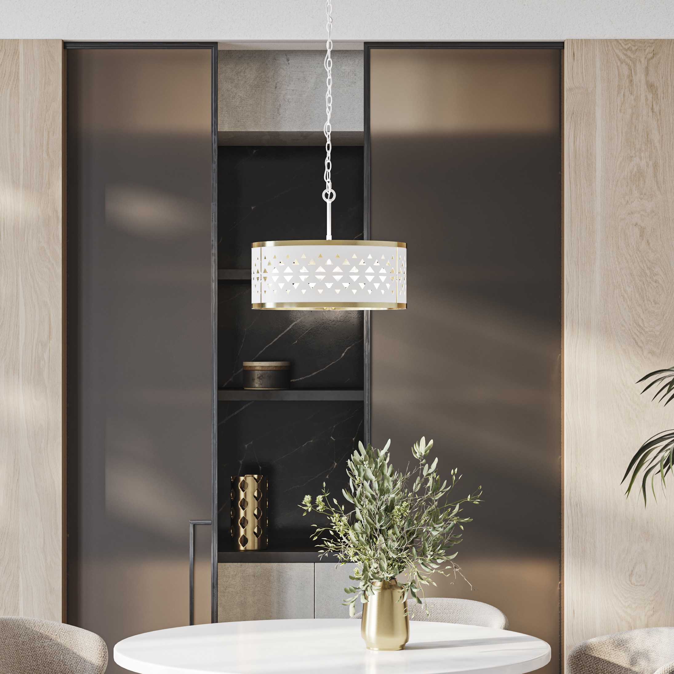 Avec 18" Champagne Bronze and White Metal Drum Pendant Light