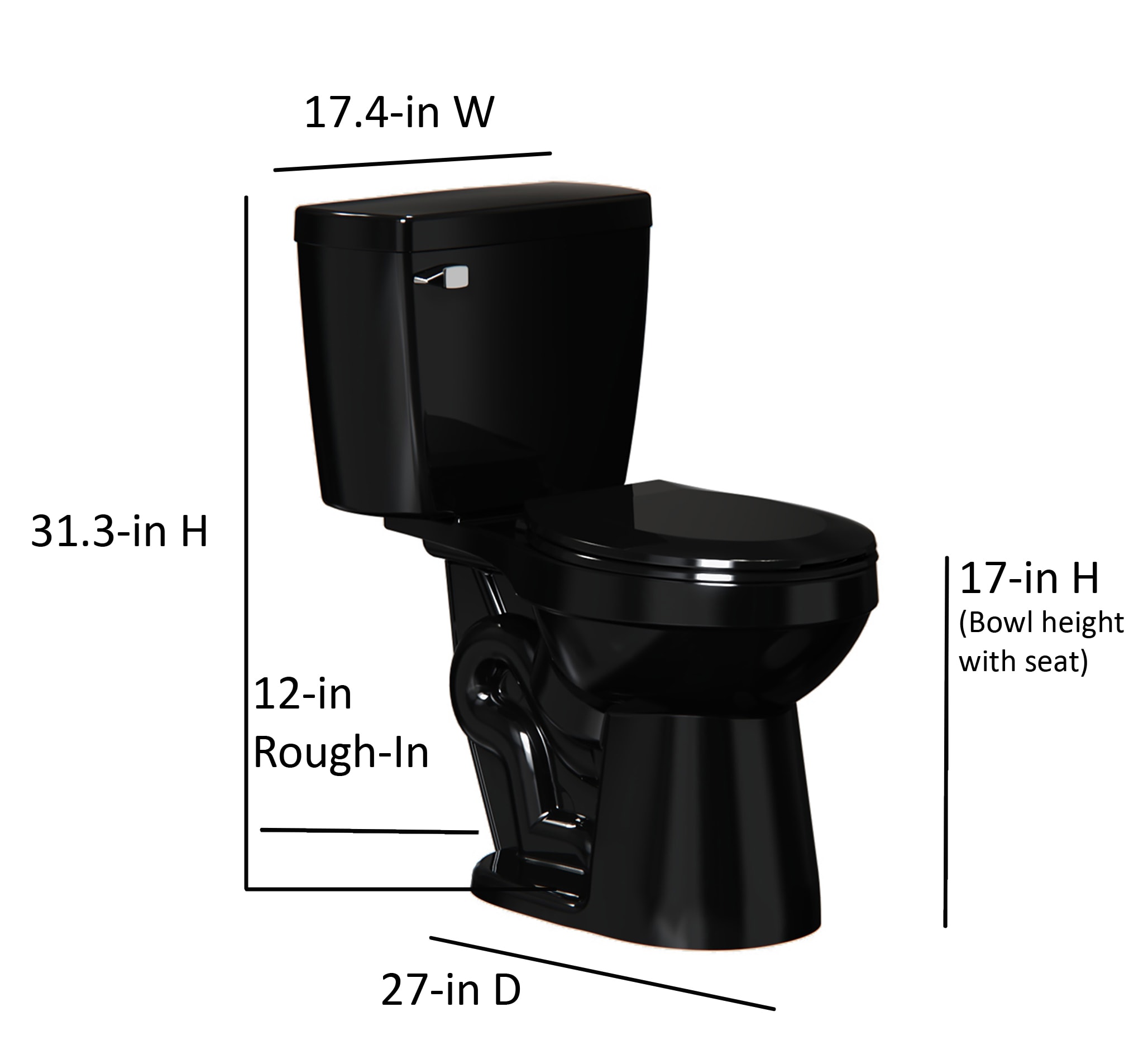 Project Source Danville Black Elongated Chair Height 2-piece WaterSense  Toilet 12-in Rough-In 1.28-GPF in the Toilets department at