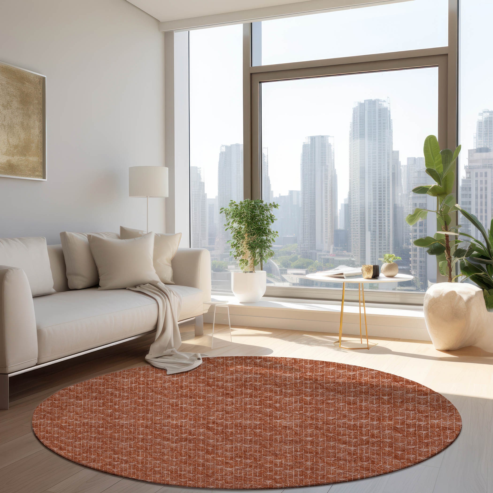 Addison Rugs ACN514TR8RO Chantille ACN514TR 8 x 8 (ft) Polyester Terracotta Round Indoor/Outdoor Abstract Machine washable Area rug
