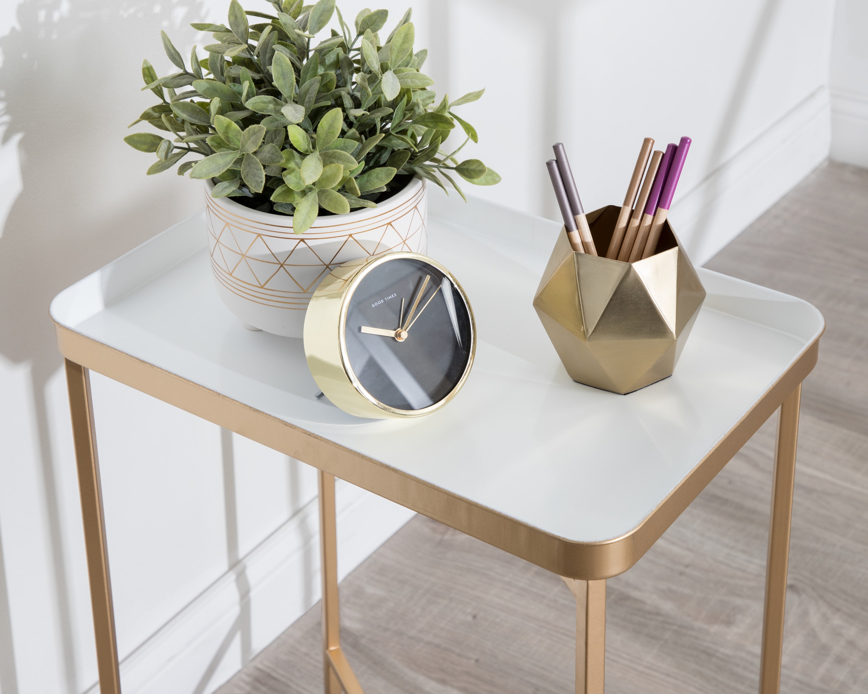 White and Gold Metal Foldable Tray Table