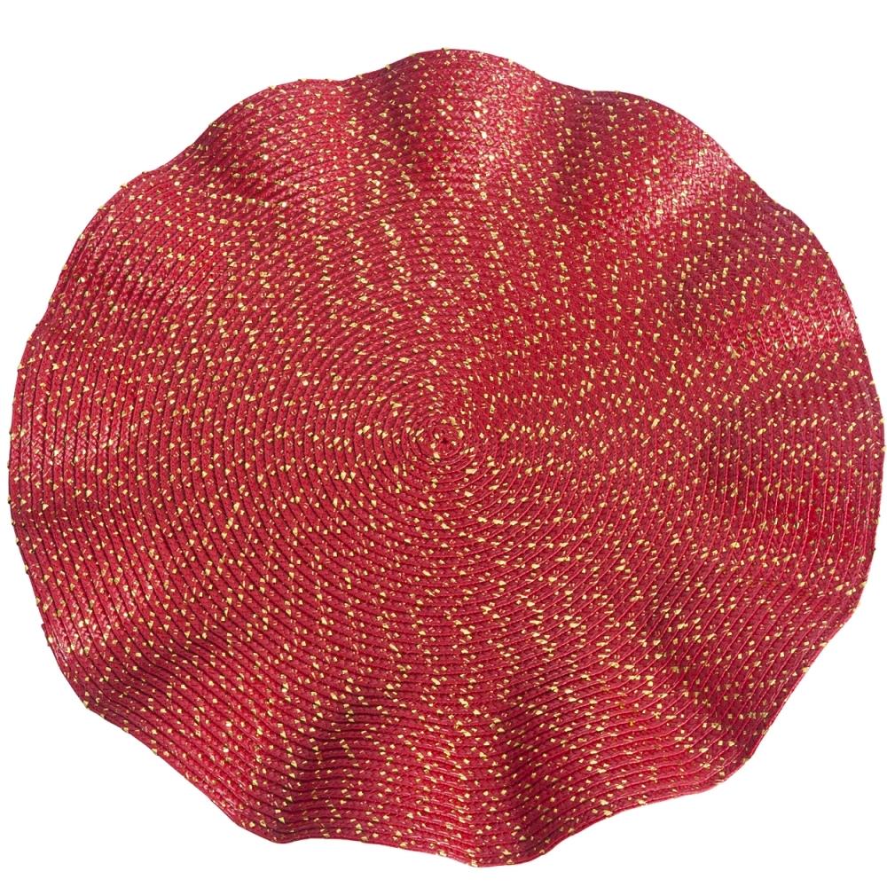 Saro Lifestyle SR621  401.R15R 15 in. Plaza Round Ruffled Placemats- Red, Set of 4