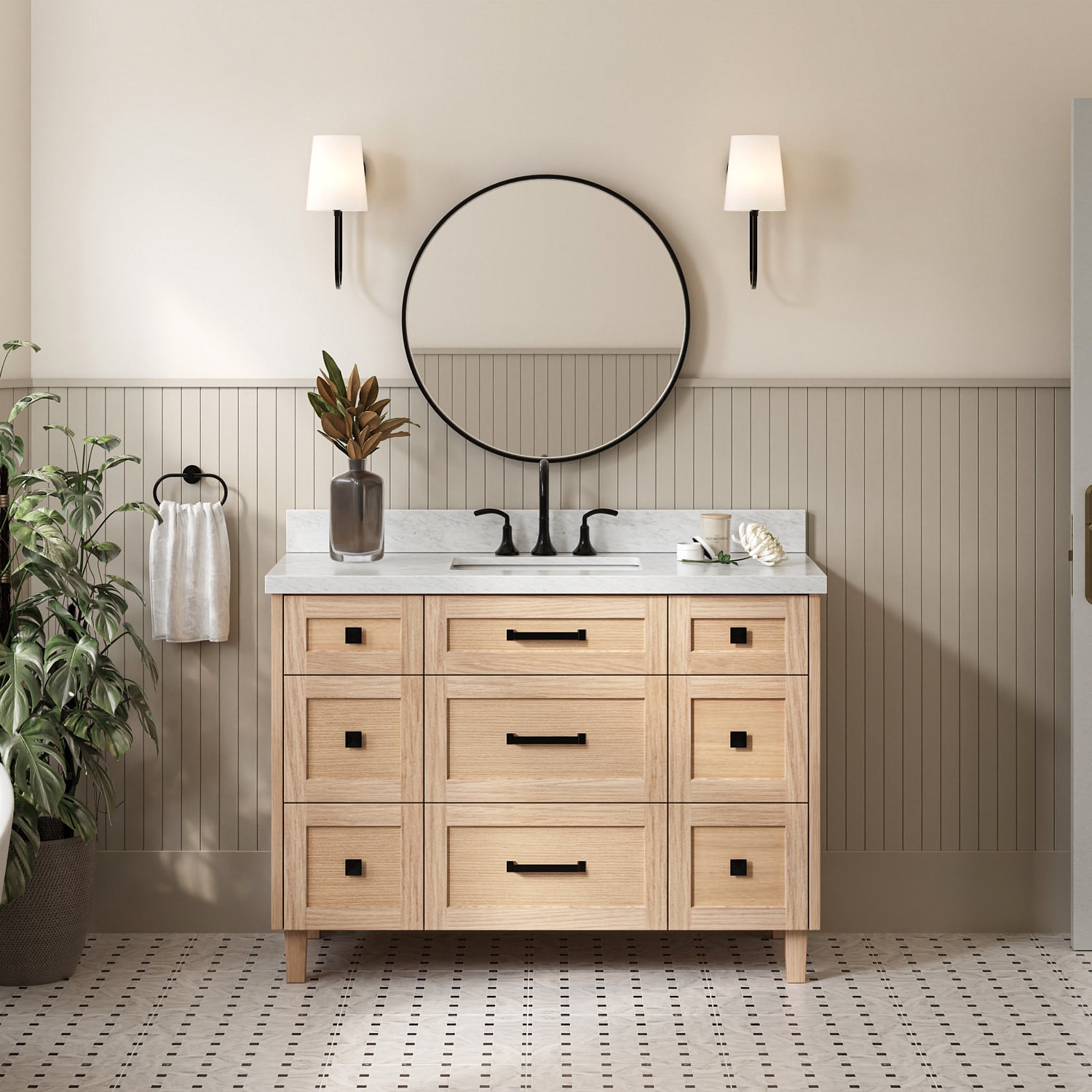 ARIEL B49CWRVOWOA Monroe 49-in Oak Undermount Single Sink Bathroom Vanity with Carrara White Marble Marble Top