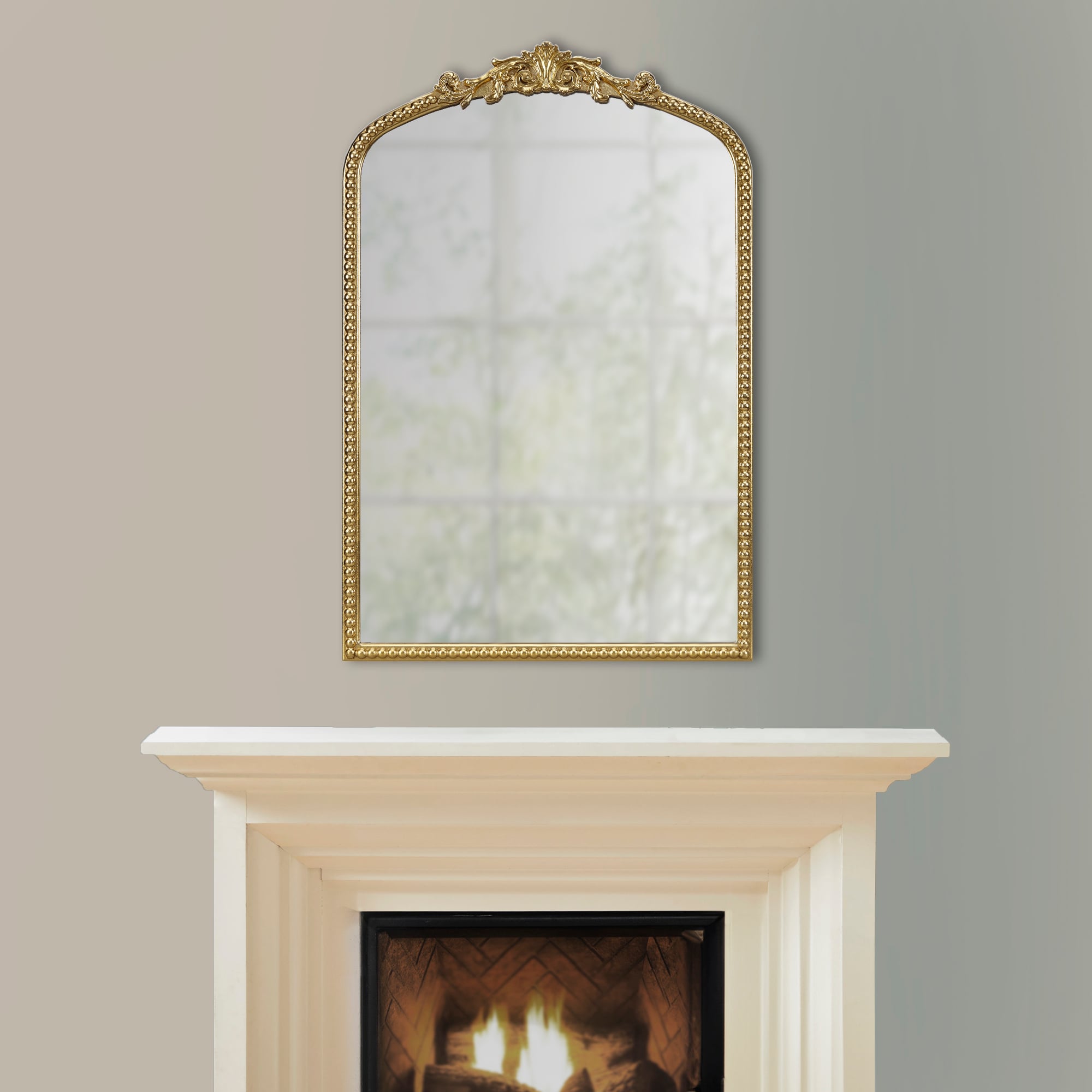 Gold Arched Wall Mirror with Beaded Details and MDF Frame