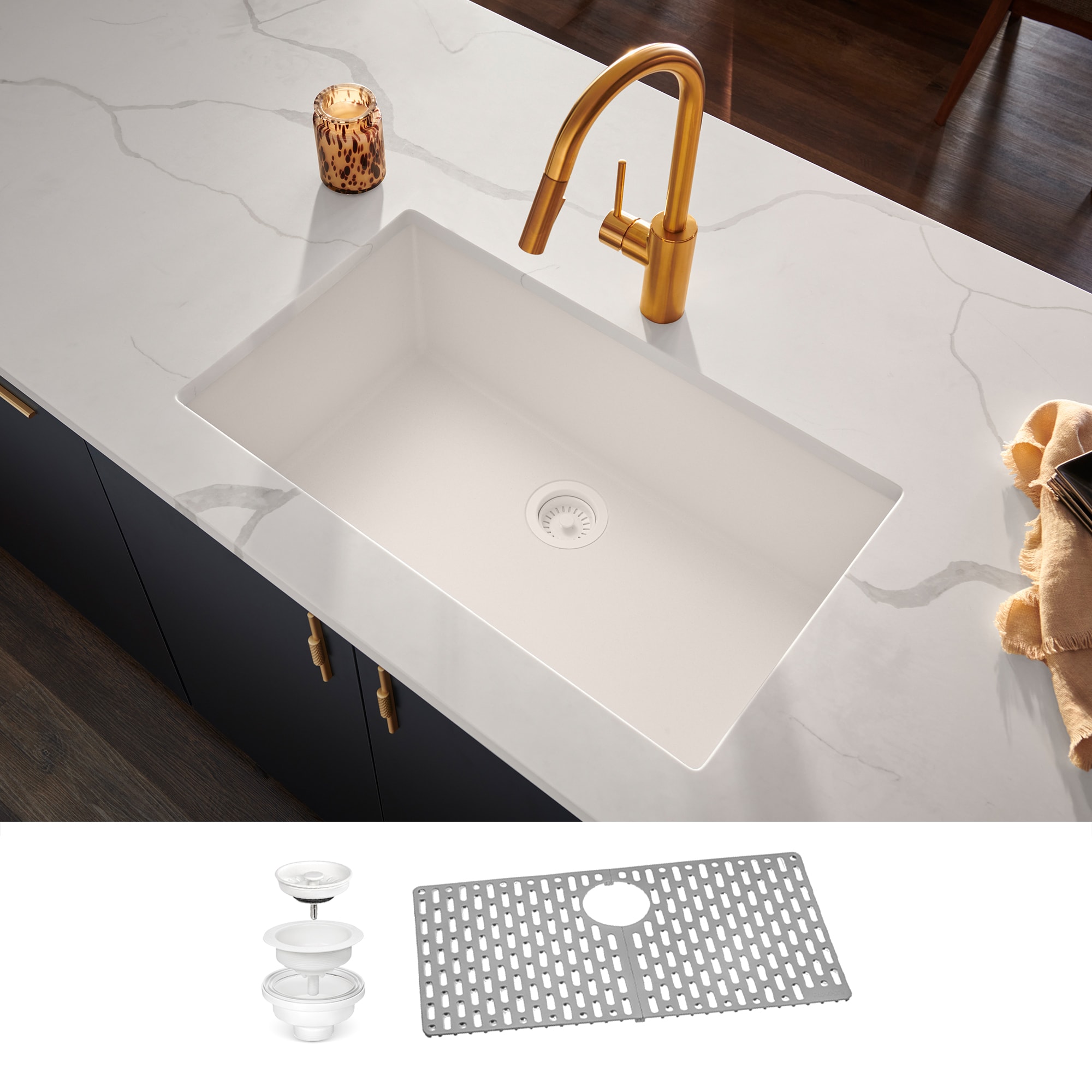 Ruvati RVG2030WH epiGranite Undermount 30-in x 17-in Granite Single bowl Kitchen Sink