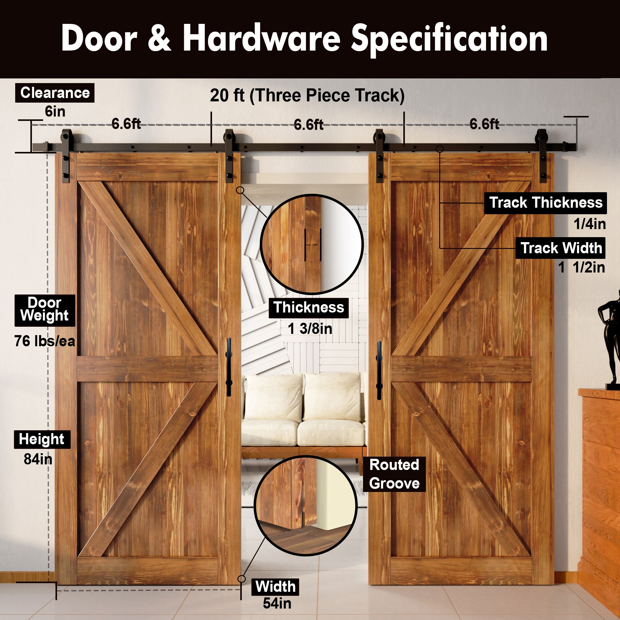 HOMACER YT2TGH240C-5484-K-EA Barn-Doors - View #7