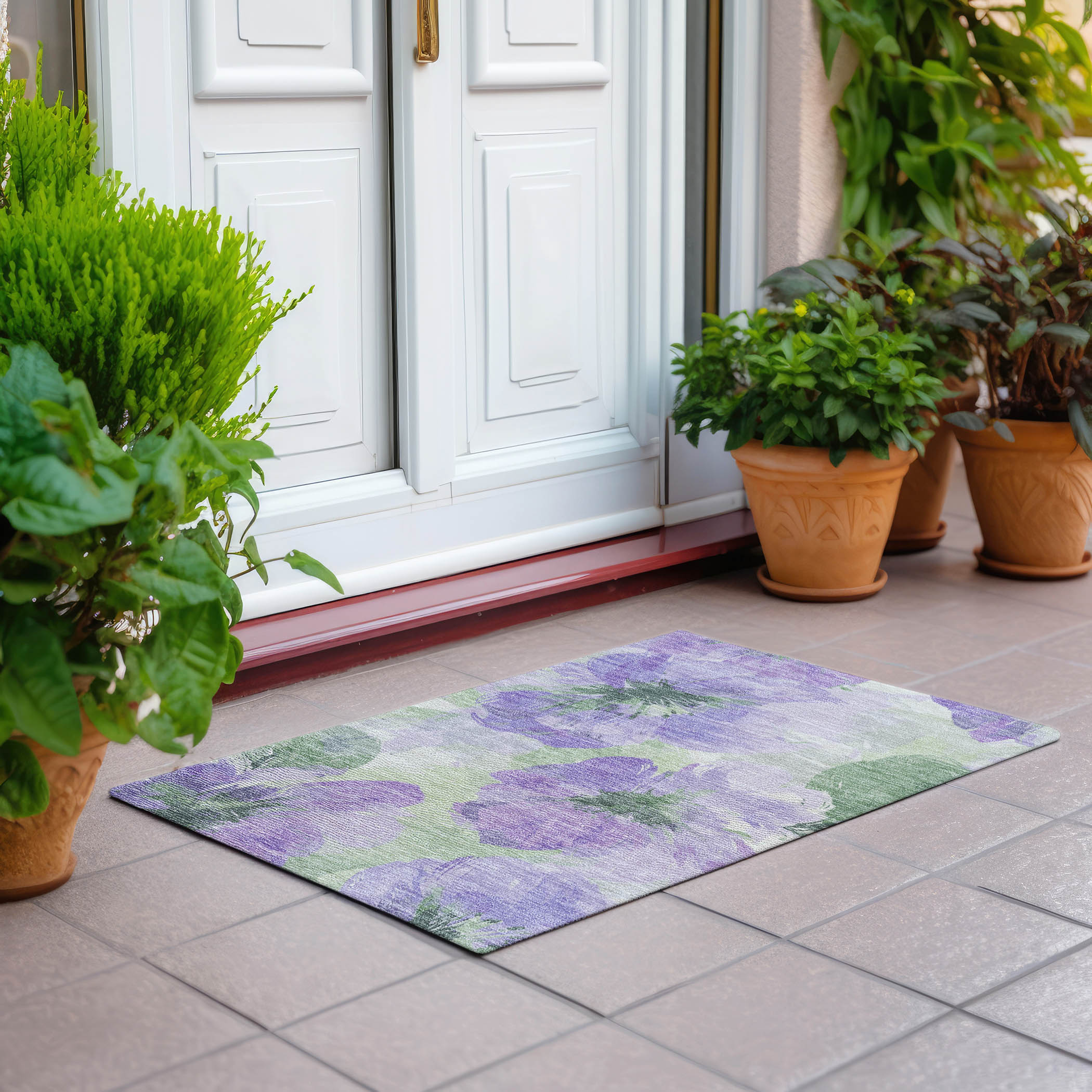 Addison Red Synthetic Floral Washable Outdoor Rug 1'8" x 2'6"