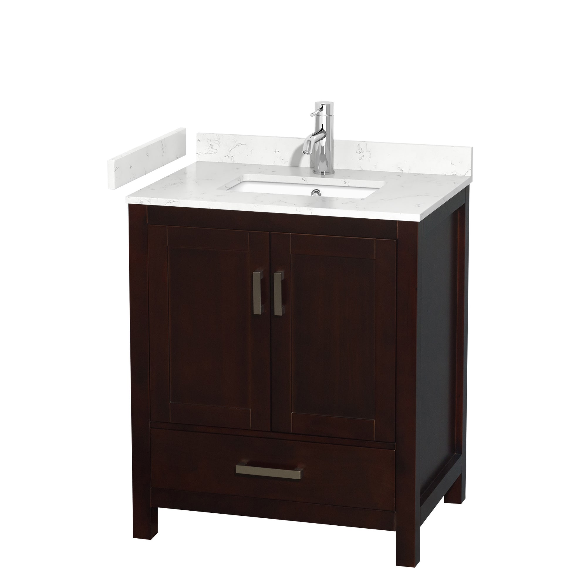 Wyndham Collection WCS141430SESC2UNSMXX Sheffield 30-in Espresso with Brushed Chrome Trim Undermount Single sink Bathroom Vanity with Carrara Cultured Marble Cultured marble Top