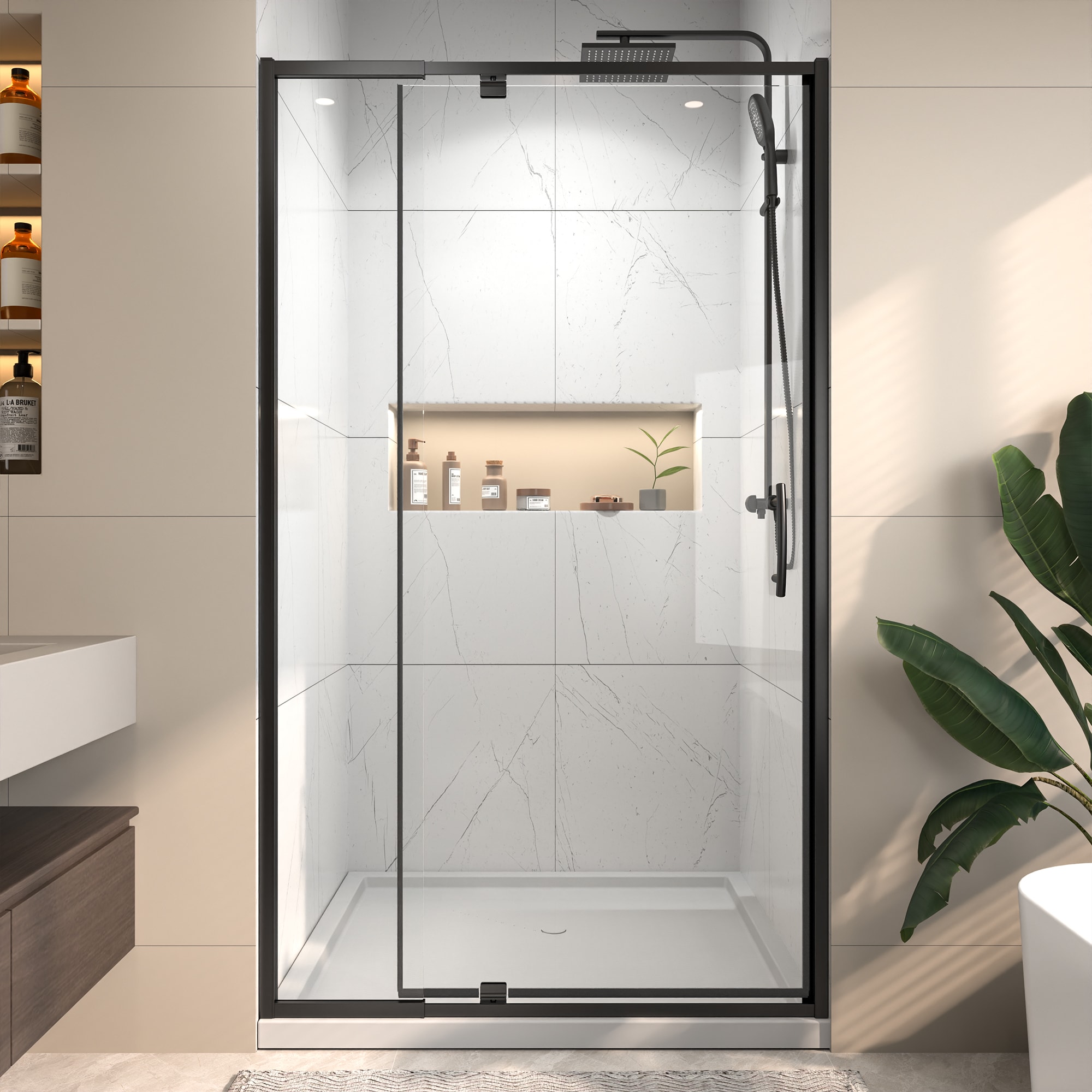 Forclover CLR-77199 Adjustable Pivot Shower Door Matte Black 38-in to 42-in W x 71-in H Framed Clear Glass Pivot Shower door