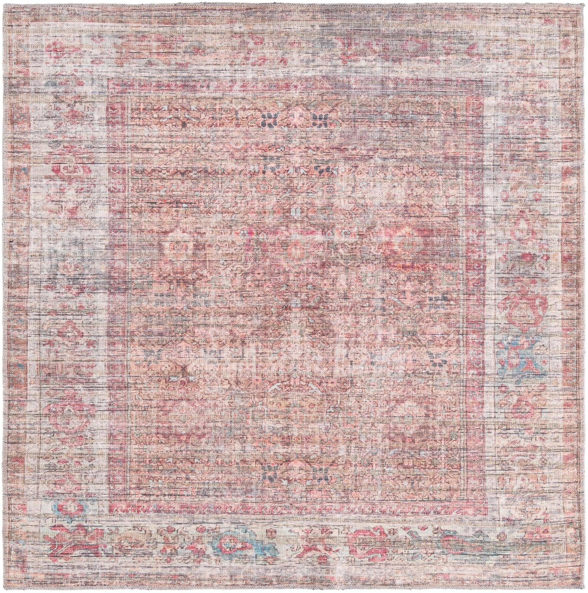 Rustic Charm Rust Red and Brown Square Washable Rug