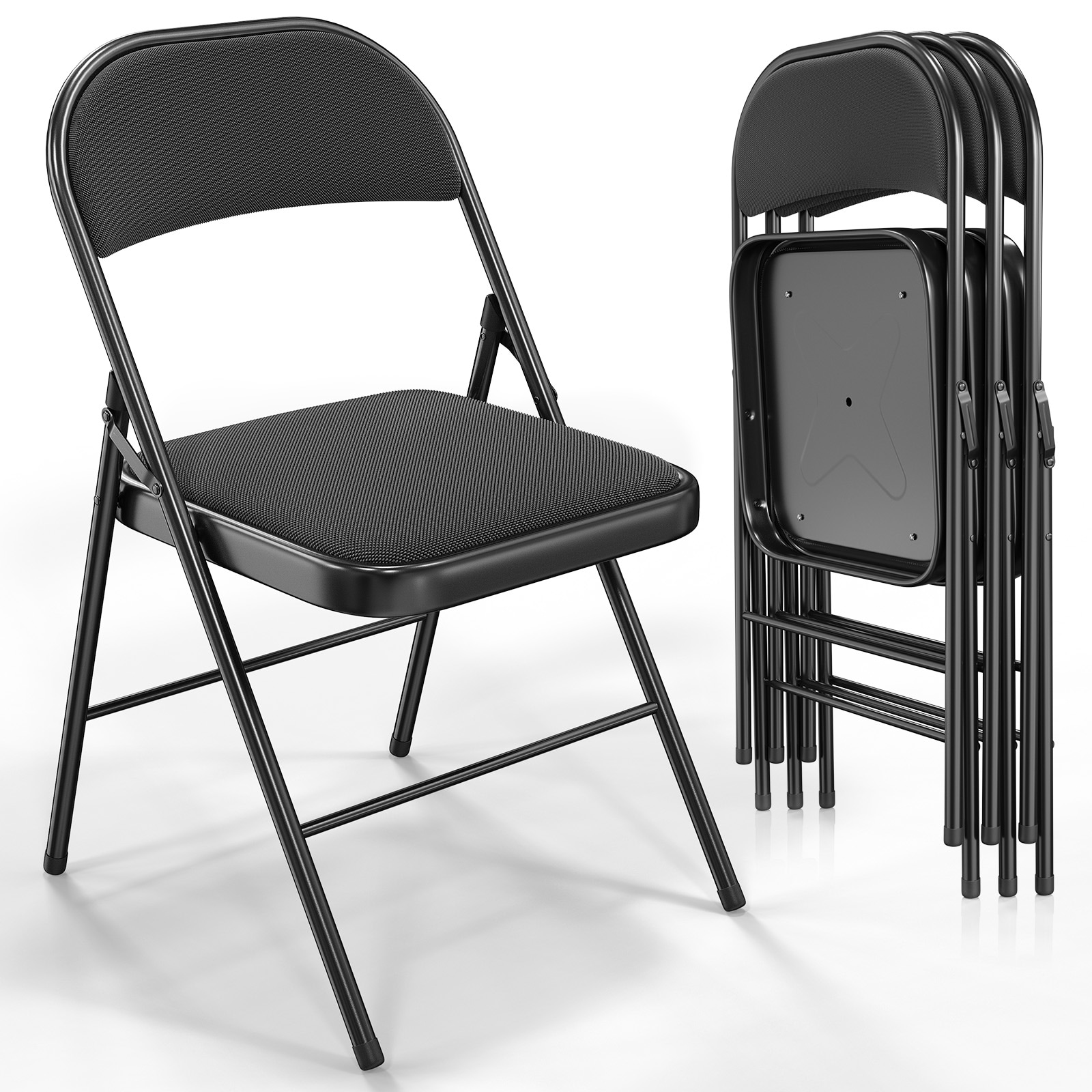 VINGLI - 4 Pack Metal Folding Chair with Padded Seats Metal Frame Fabric Seat and Back Capacity 3...