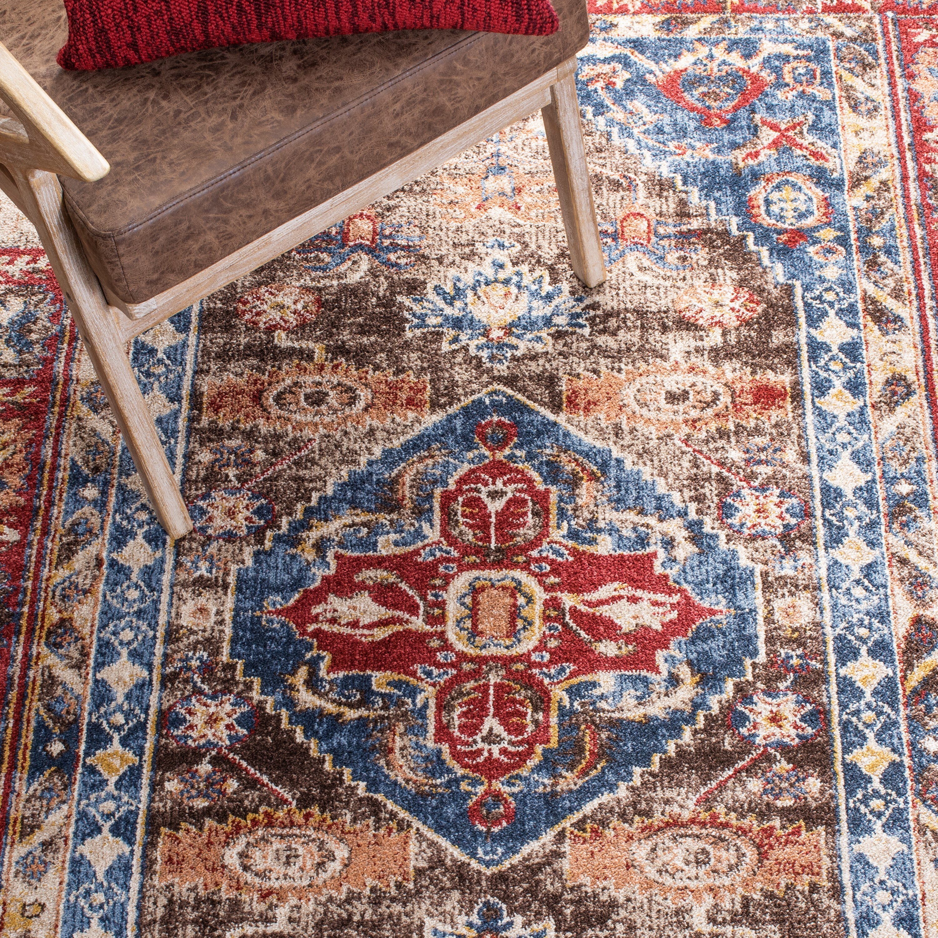 Blue Bijar Square Synthetic Stain-Resistant Accent Rug