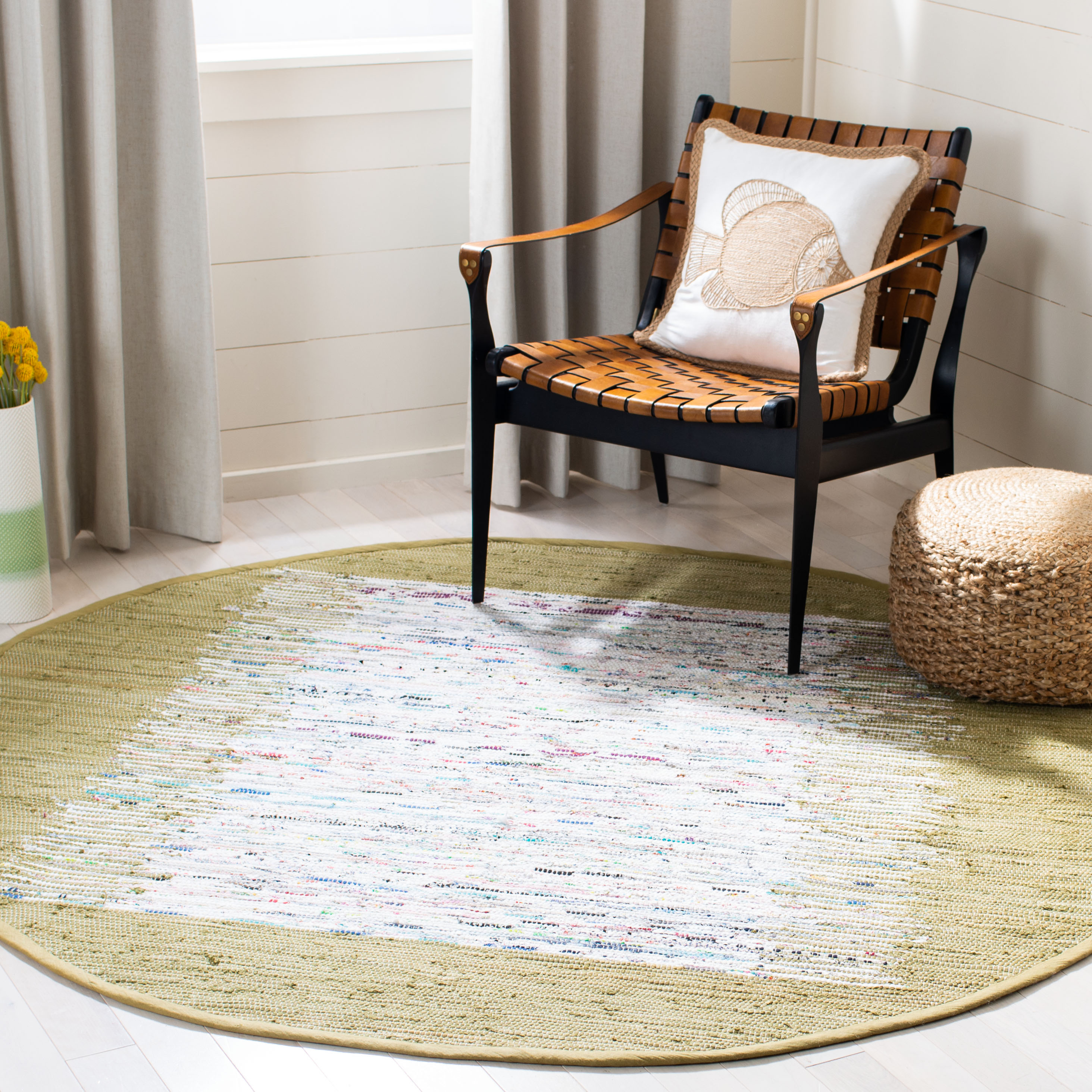 Safavieh MTK711K-4R Montauk Keeling 4 x 4 (ft) Cotton Ivory/Olive Round Indoor Border Coastal Area rug